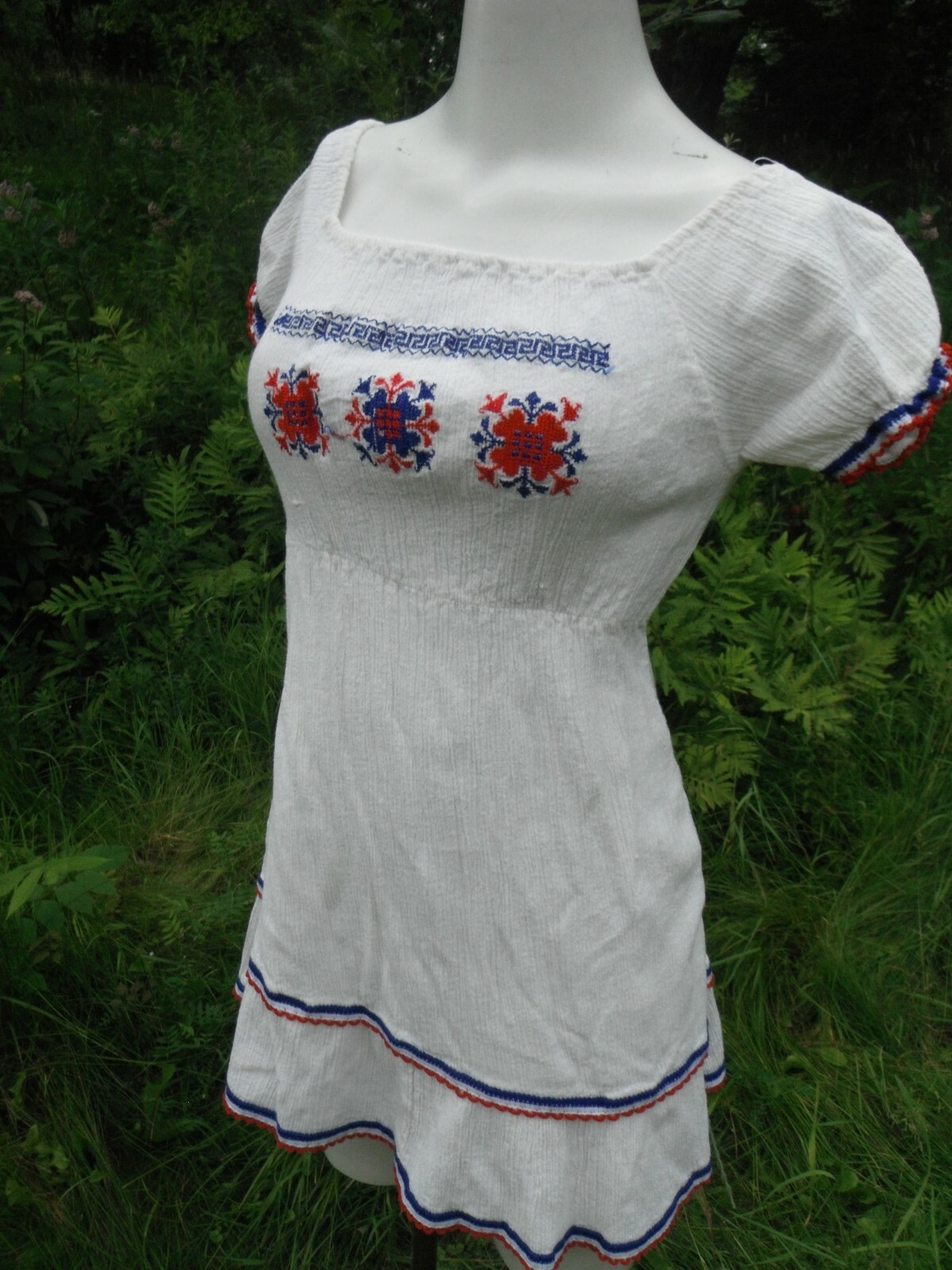 VTG. ’70’s embroidered 100% cotton made in GREECE HIPPIE BOHO peasant BLOUSE S