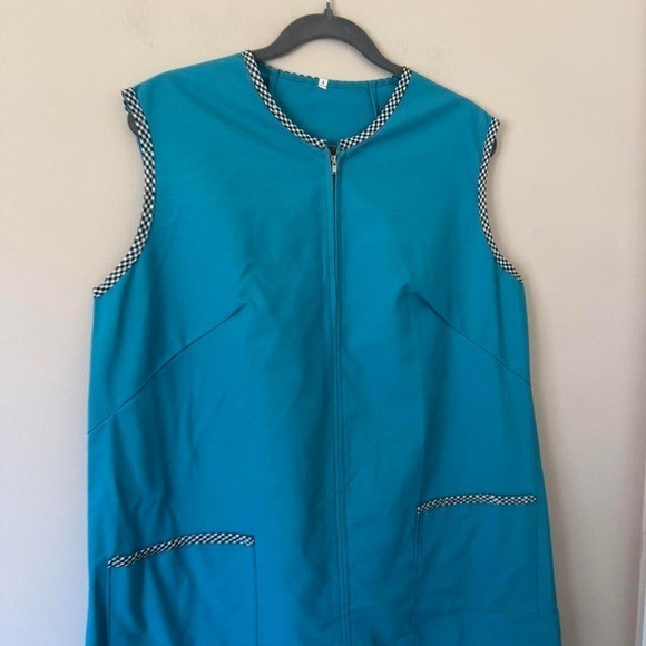 60s / 70s XL dark turquoise mod shift dress blue vintage plus size gingham
