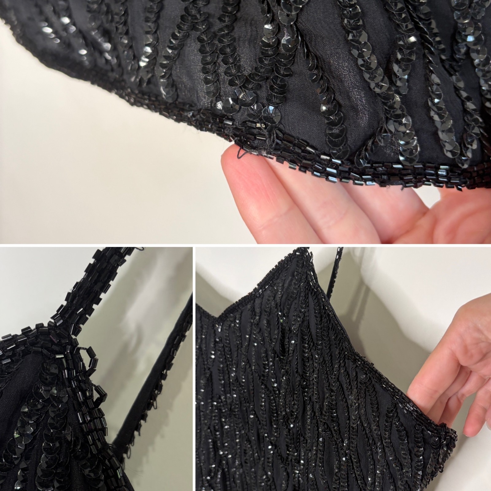 Vintage Mark & John By Gopal Sequin Mini Cocktail Dress Silk Black Glam XL / L