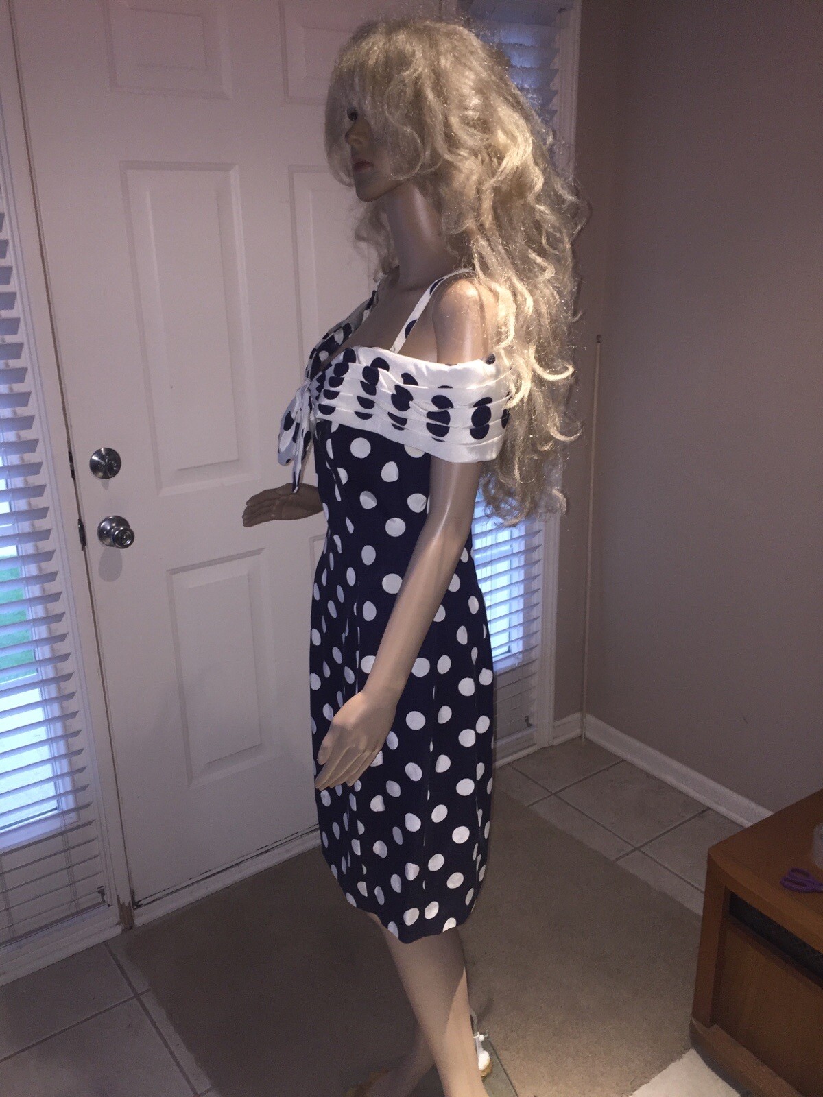 VTG 1980’s 1990’s Pantagis Size 11-12 Navy Blue Polka Dot Party Prom Dress