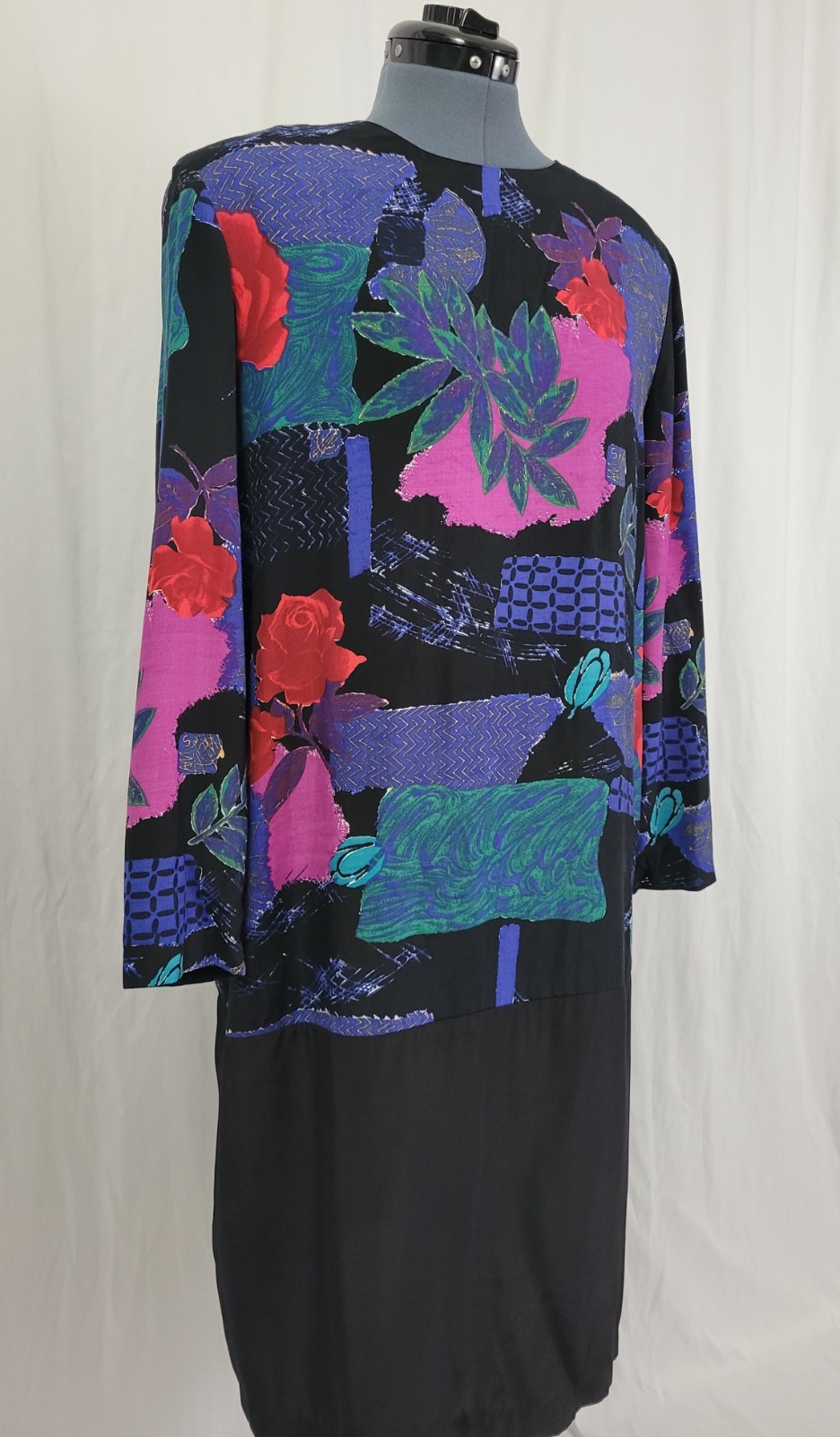Vintage Just in Thyme Drop Waist Dress w Printed Top & Black Skirt Size 14