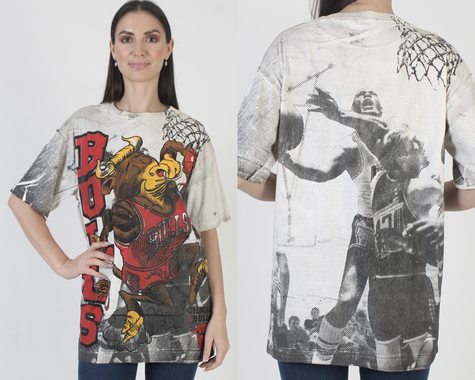 Vtg Chicago Bulls T-Shirt Michael Jordan Carribean Dream All Over Print Tee L