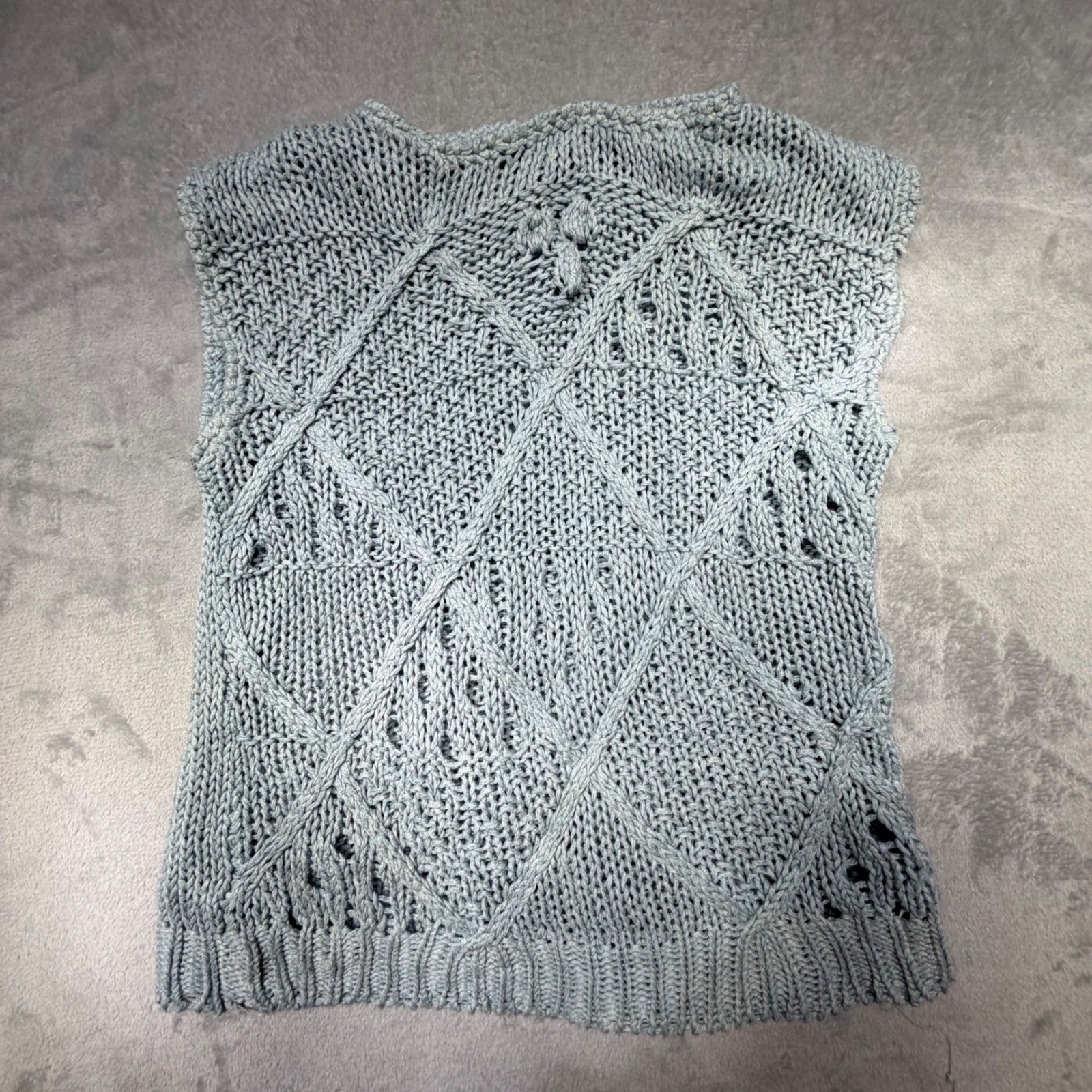 Vintage 90s NanSport Silk Blend Blue Diamond Knit Sweater Vest Top Small