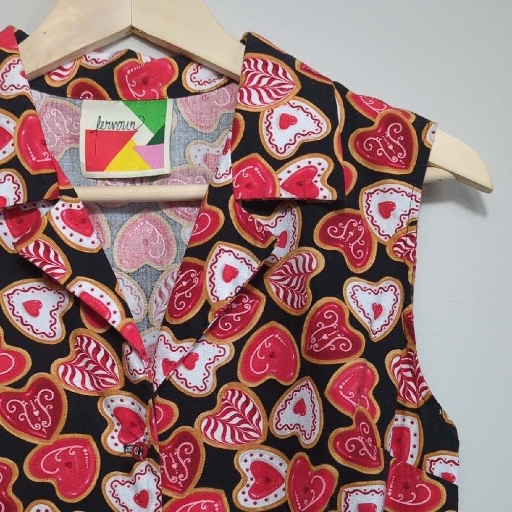 Vtg Style Fervour Modcloth Heart Cookie Dress Valentine’s Day Retro Pinup Med Lg