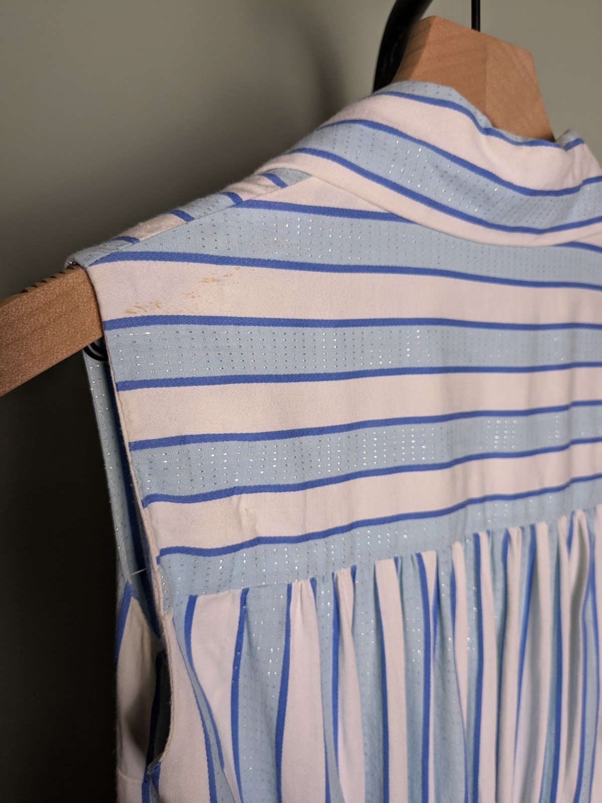 True Vintage Fit Flare Pastel Blue White Striped Shirtwaist Dress