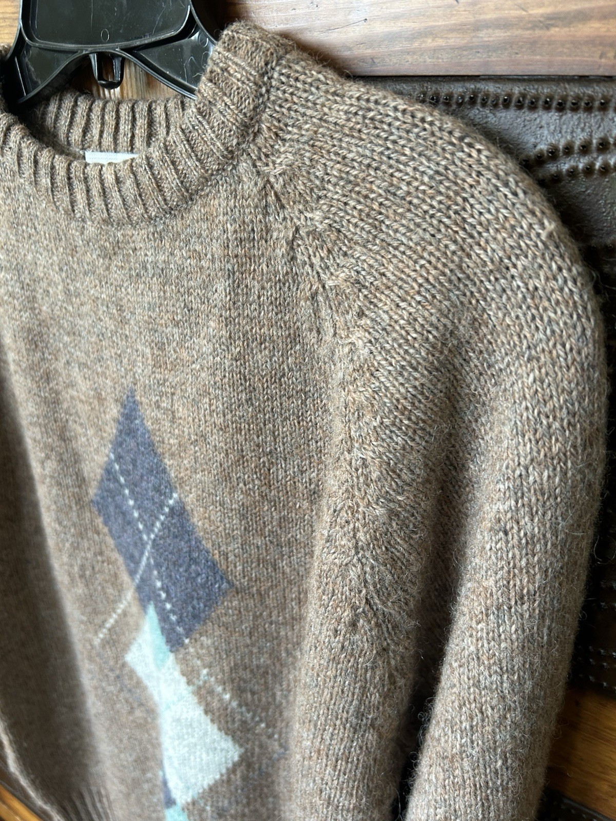Vintage 80’s McGregor Wool Sweater Womens Argyle Sz. L Pullover Brown Diamond