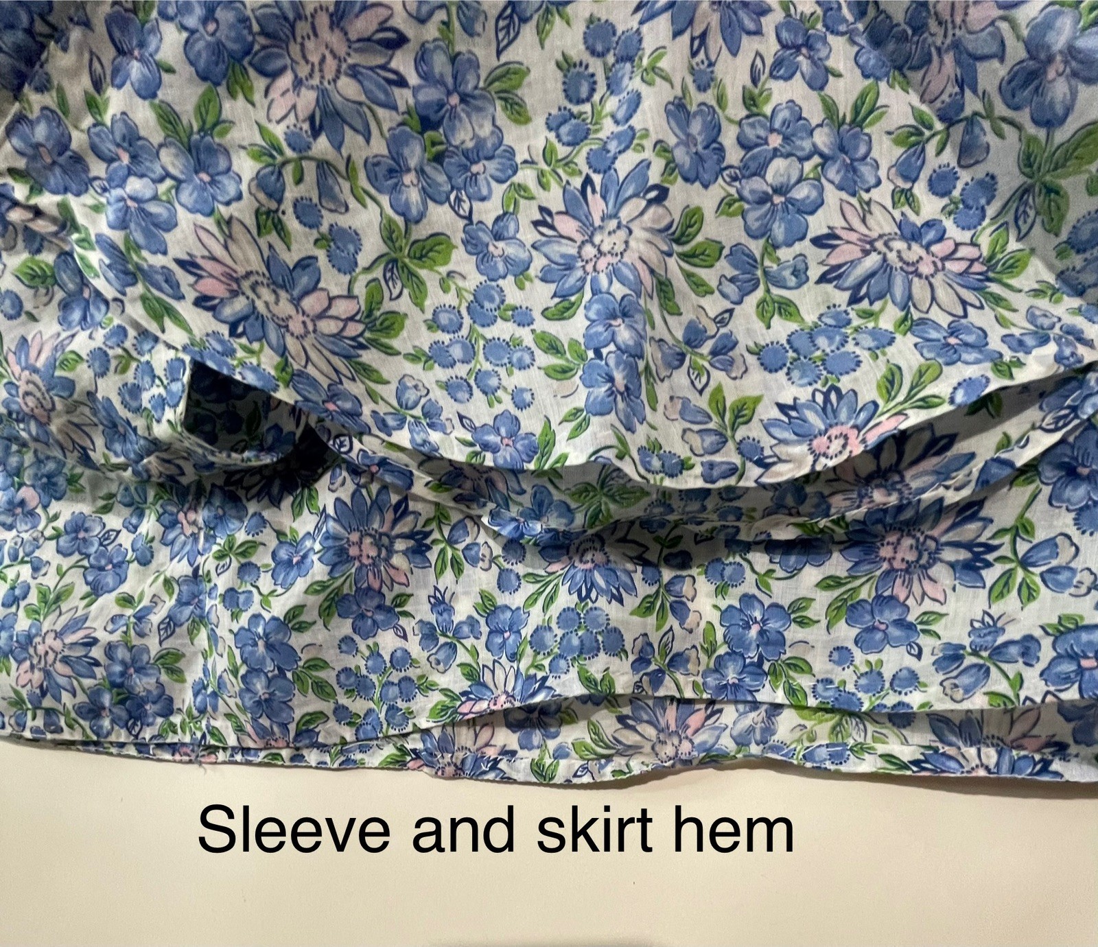 VTG 40s Day Dress White W/Blue Pink Floral Print 100% Cotton 36 Waist (Many Flaw