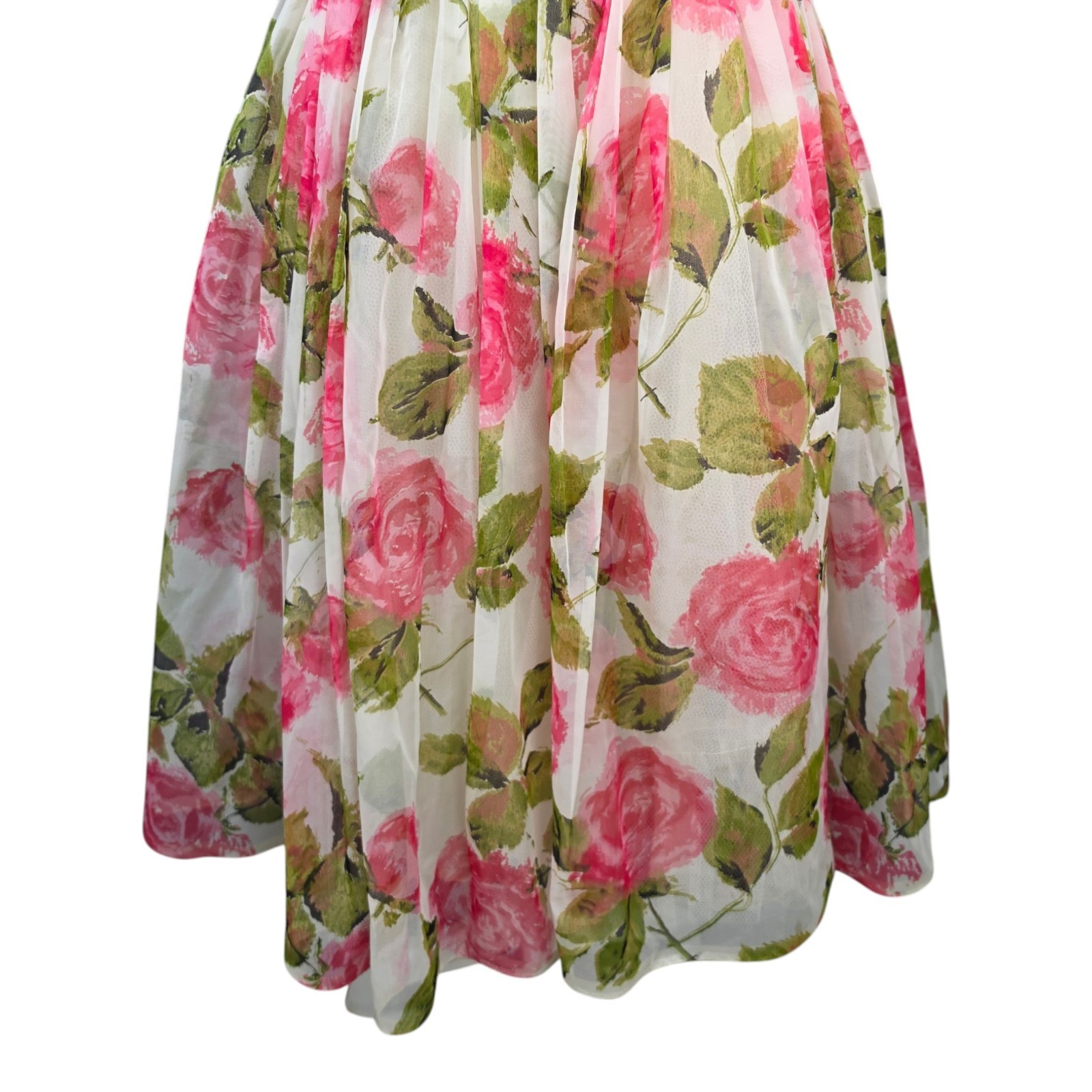 Vtg 1950-60s Floral Cocktail Party Dress Pink Bow Fit Flare Womens Small Costume