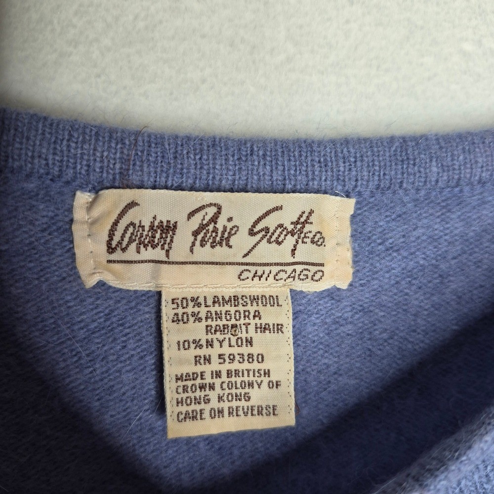 Vintage Carson Pirie Scott Angora Lambswool Puff Shoulder Sweater Blue – M