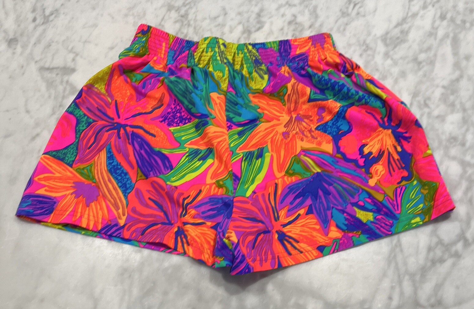 Vintage OP Shorts Women’s Size 9 Bright Neon Floral Beach Joggers Made USA