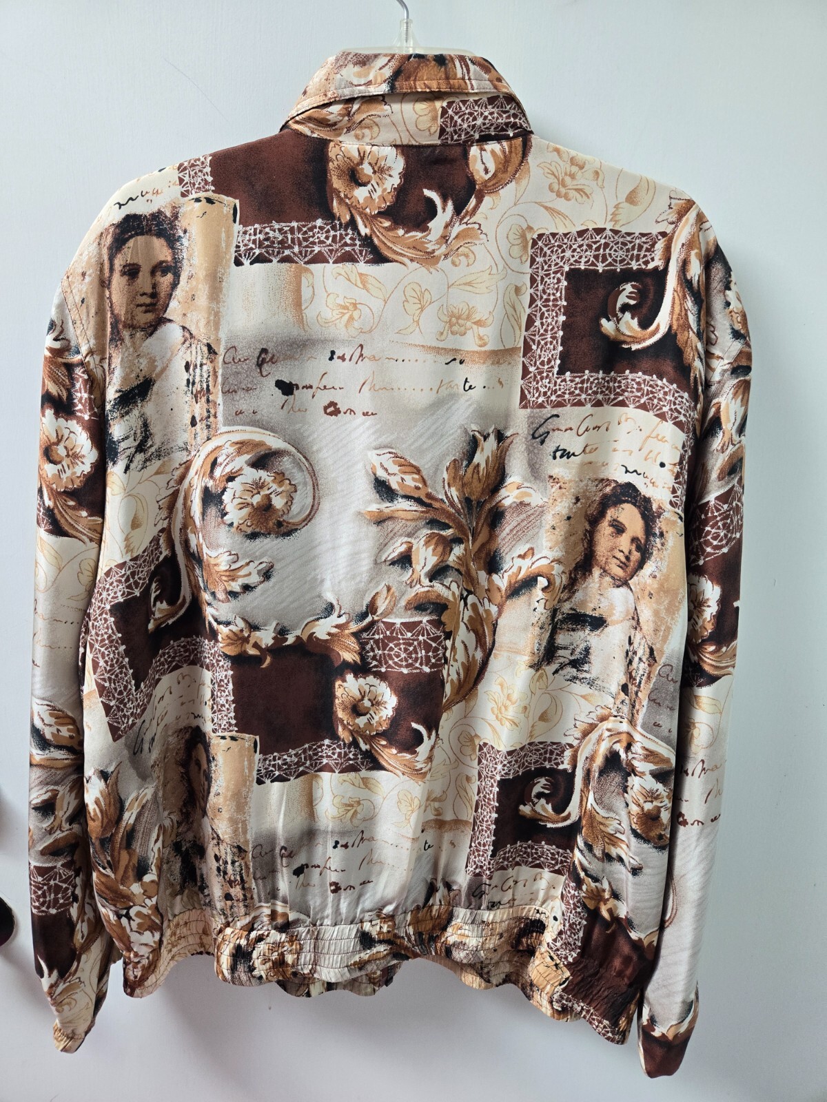 Vtg 1990s Silk Jacket Brown Rococo Baroque Faces Westbound II 1X