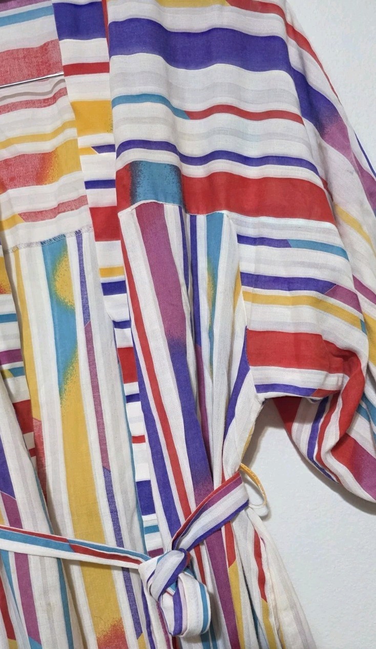 Vintage Periwinkle Loungewear Nightgown Robe Stripe Colors 60s 70s Retro Boho M
