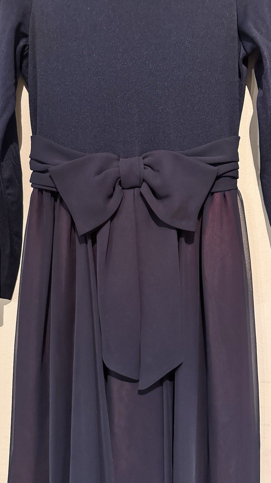 Vintage Miss Elliette Classic Elegant 70’s Navy Blue Women Maxi Gown Chiffon