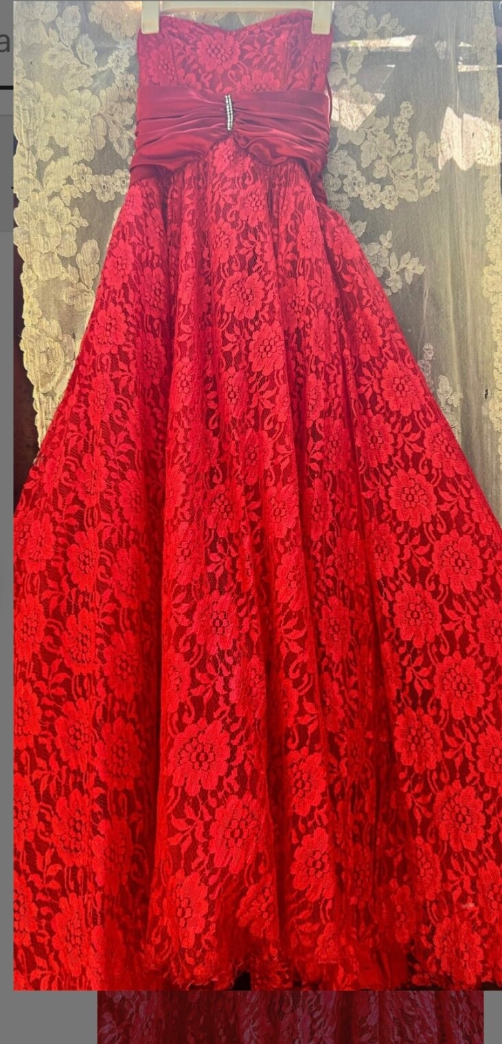 80s Red lace dress vintage vampy gown halloween costume stage dance formal red p