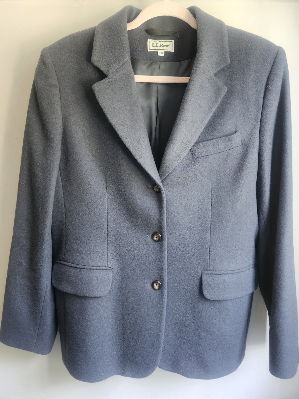 Vintage L.L.Bean Wool & Cashmere Gray/Blue Women’s Blazer- 14R Excellent Cond