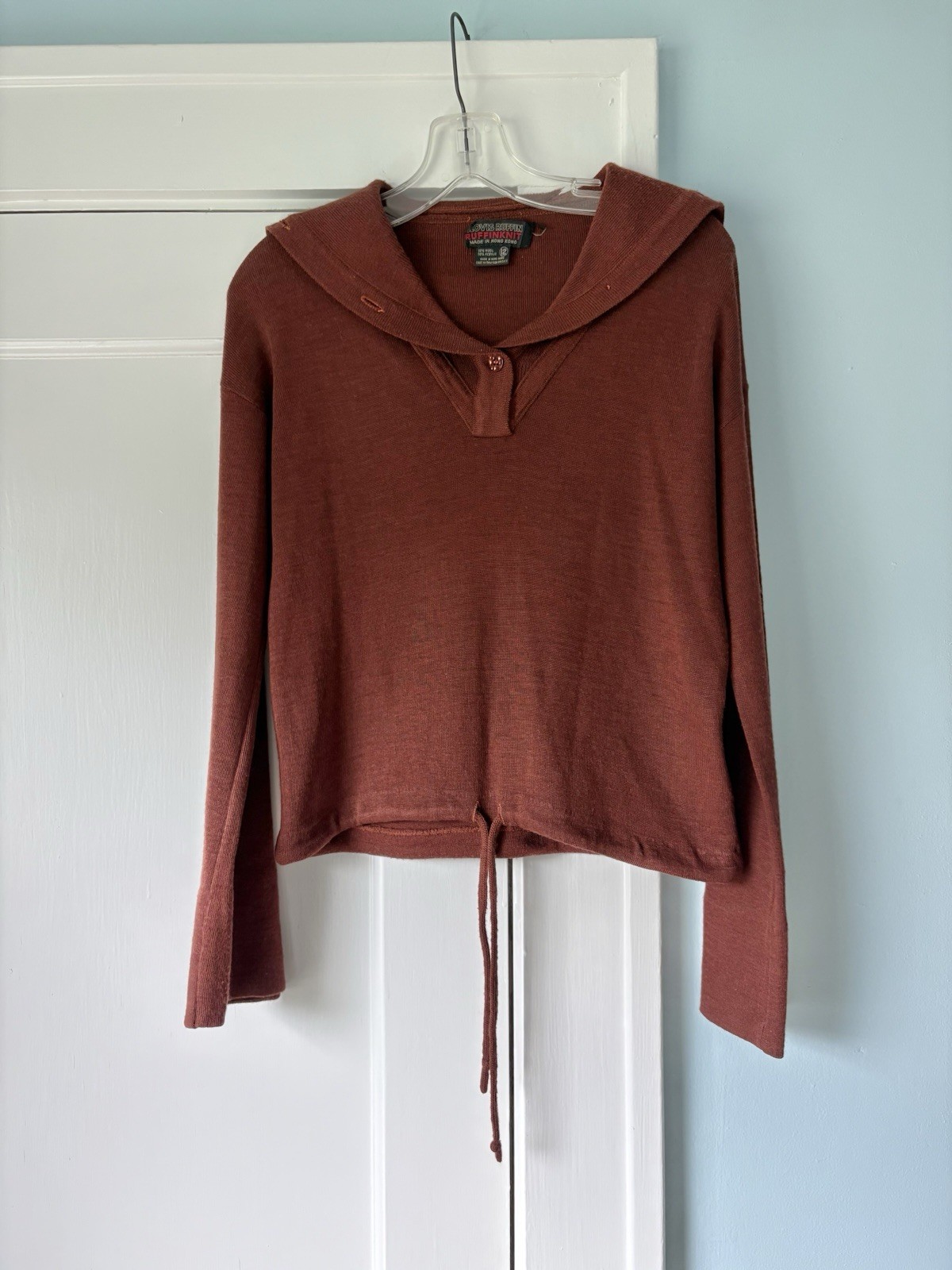 Vintage 70s Clovis Ruffin Ruffinknit Wool Sailor Collar Sweater Rust Orange 12