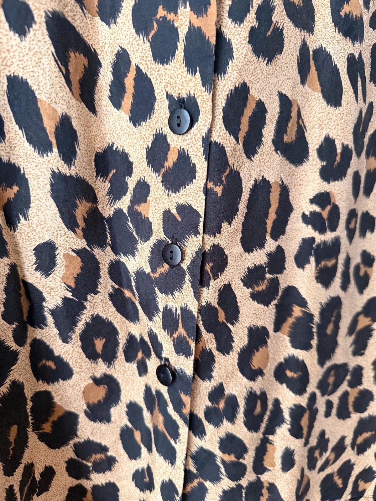 Vintage 90s Leopard Print 100% Silk Blouse Button Front Animal Print Top Large