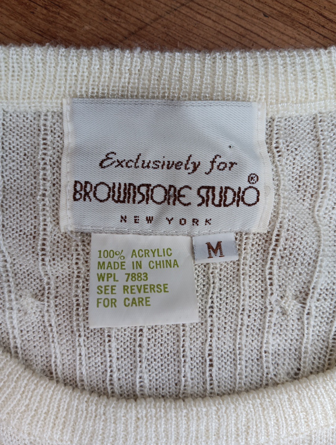VTG Brownstone Studio NY Women M Lightweight Sweater Cream Cable Knit Semi Sheer