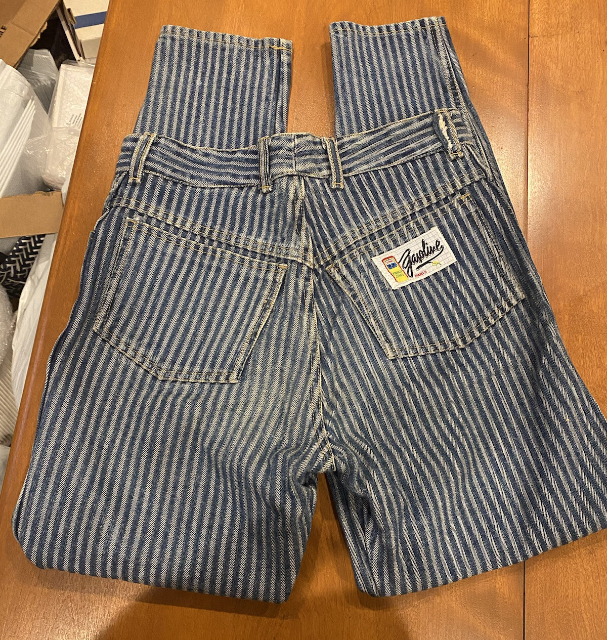 VTG 1980s High Waisted Striped GASOLINE JEANS | Paris, France | 100% Cotton | 28