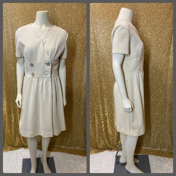 50s Vintage Jonathan Logan Cream Dress, Rockabilly, Retro, Pin-Up, GoGo, Mod