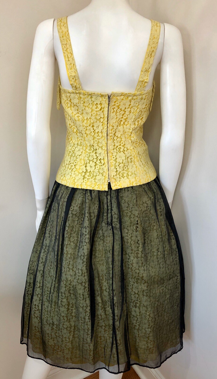 SCARCE VTG 1950s Designer GRETA PLATTRY Yellow Lace & Organdy PATIO SUNDRESS SET