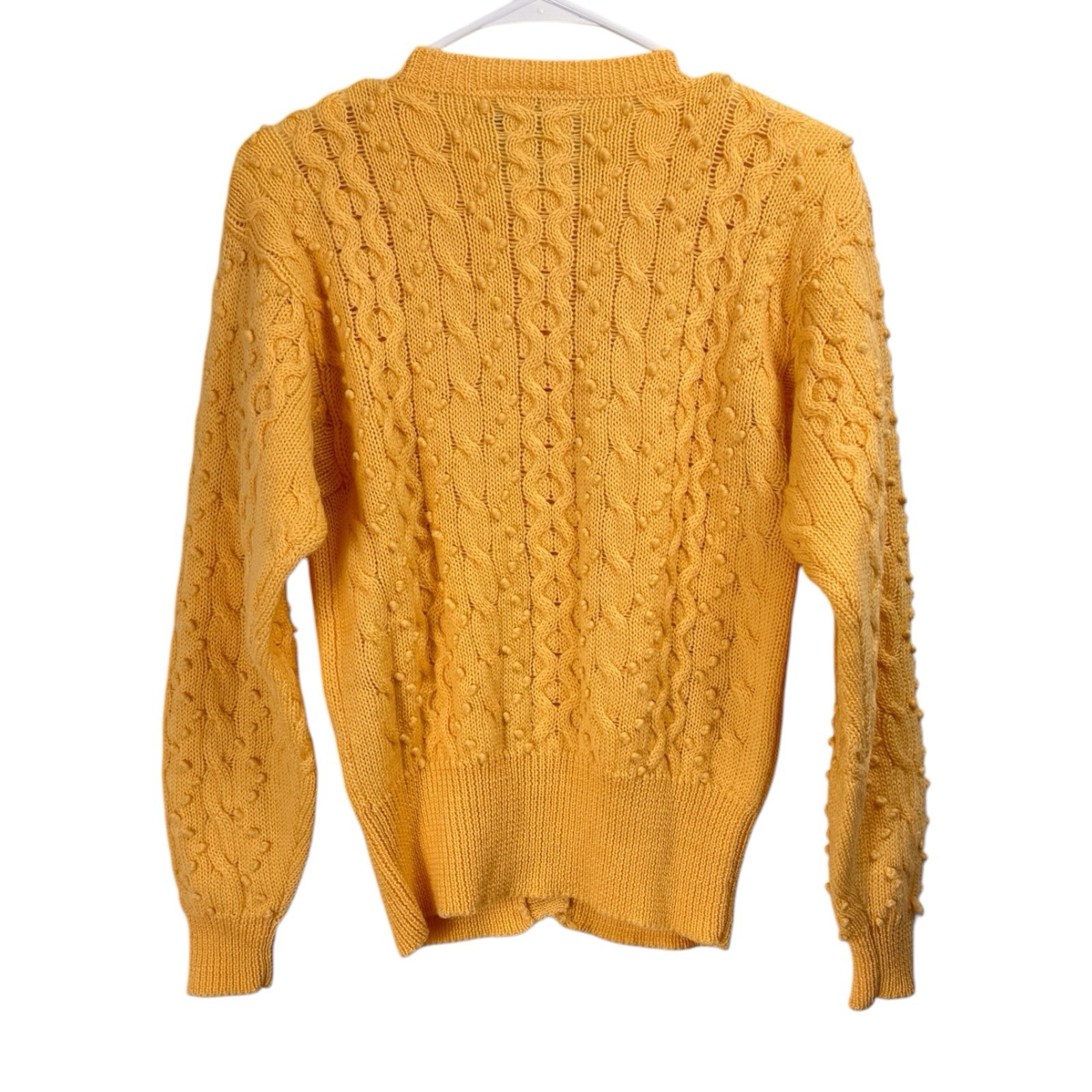 Vintage JG Hook Yellow Nubby Cable 100% Wool Sweater Size S Cardigan Made USA
