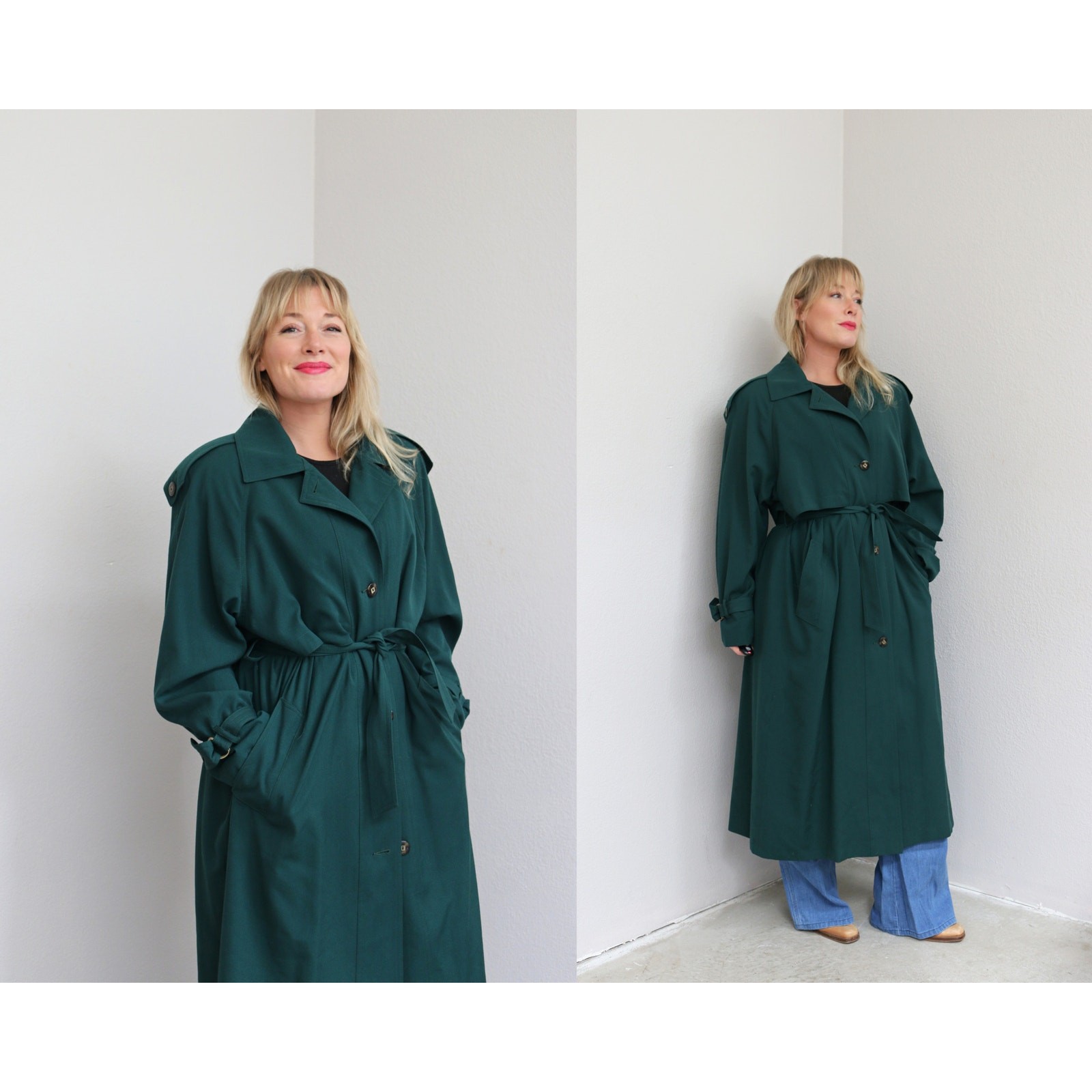 1980’s Vintage Classic Evergreen Full Length Belted Trench Coat ~ Women’s MD LG