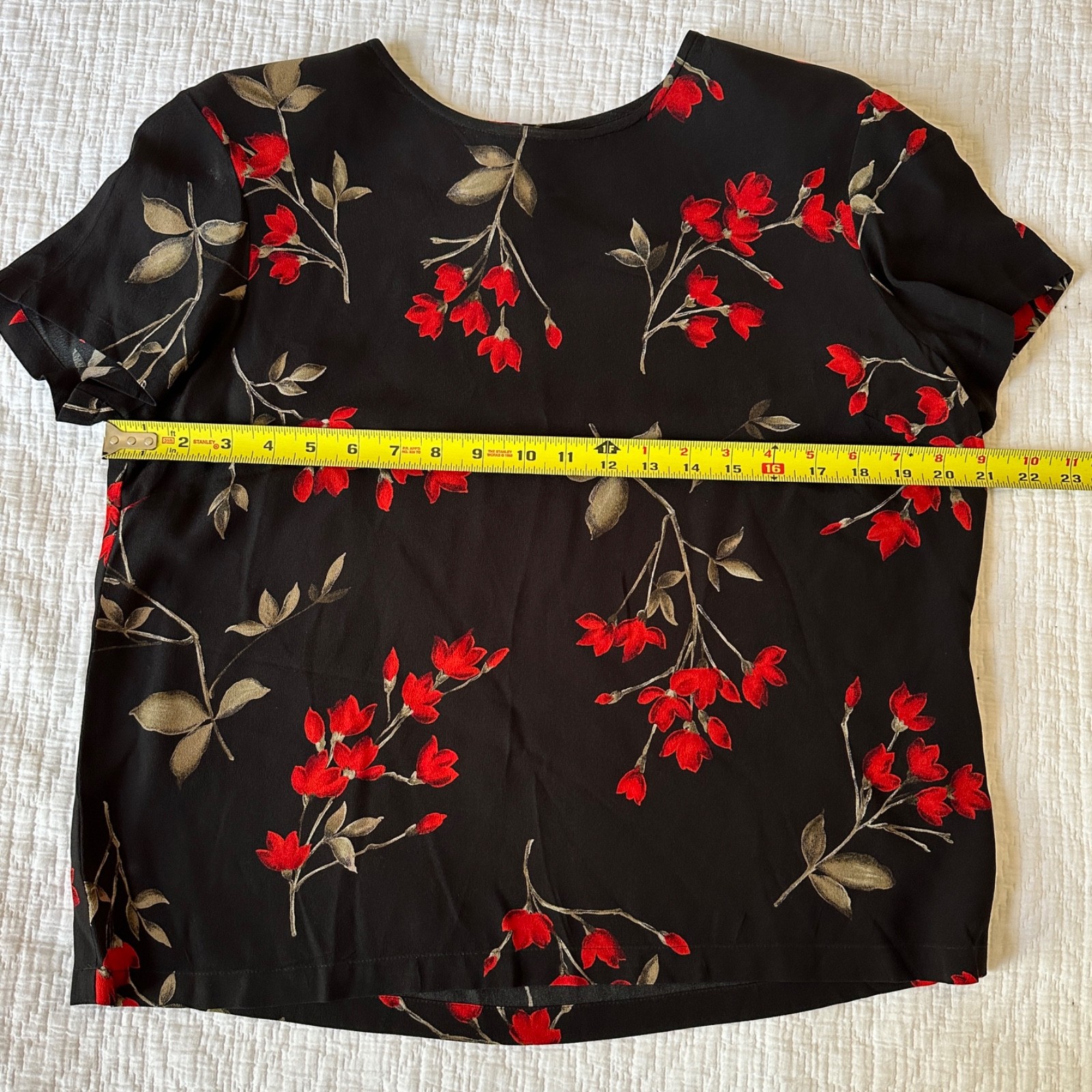 VTG 90s Rena Rowan Black Floral Rayon Blouse 14 Whimsygoth Corporate Goth Top