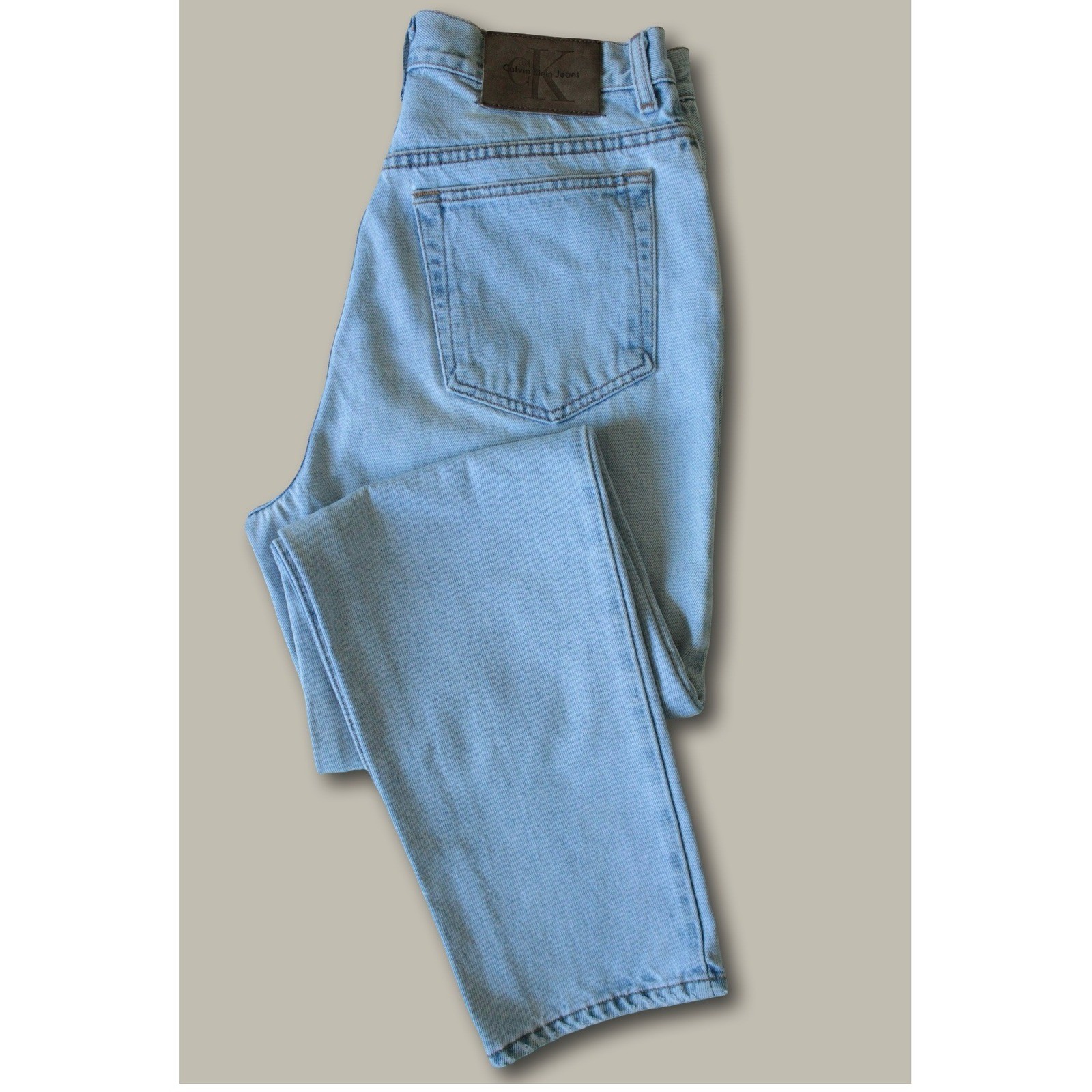Calvin Klein Vintage High Rise Straight Leg Jeans Size 12 Light Blue Enzyme Wash