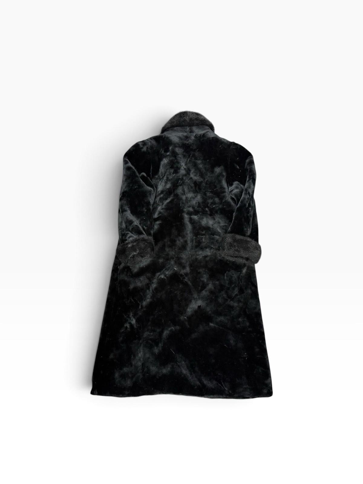 Vintage Charles Klein Black Faux Fur Long Overcoat Size Large Women’s