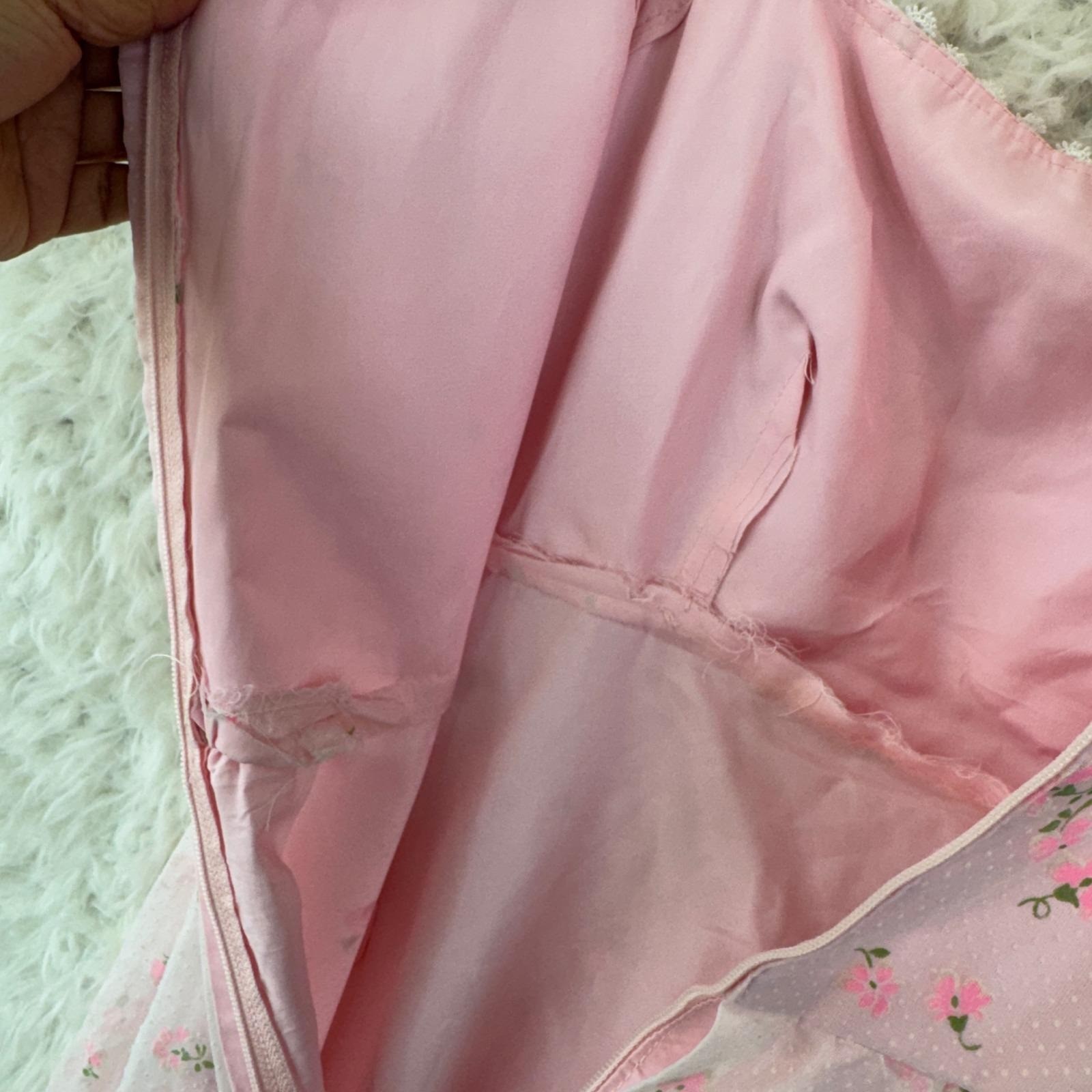 Vintage Lorrie Deb Maxi Dress 9/10 Pink Floral Lace Cottagecore Prairie 70s Boho