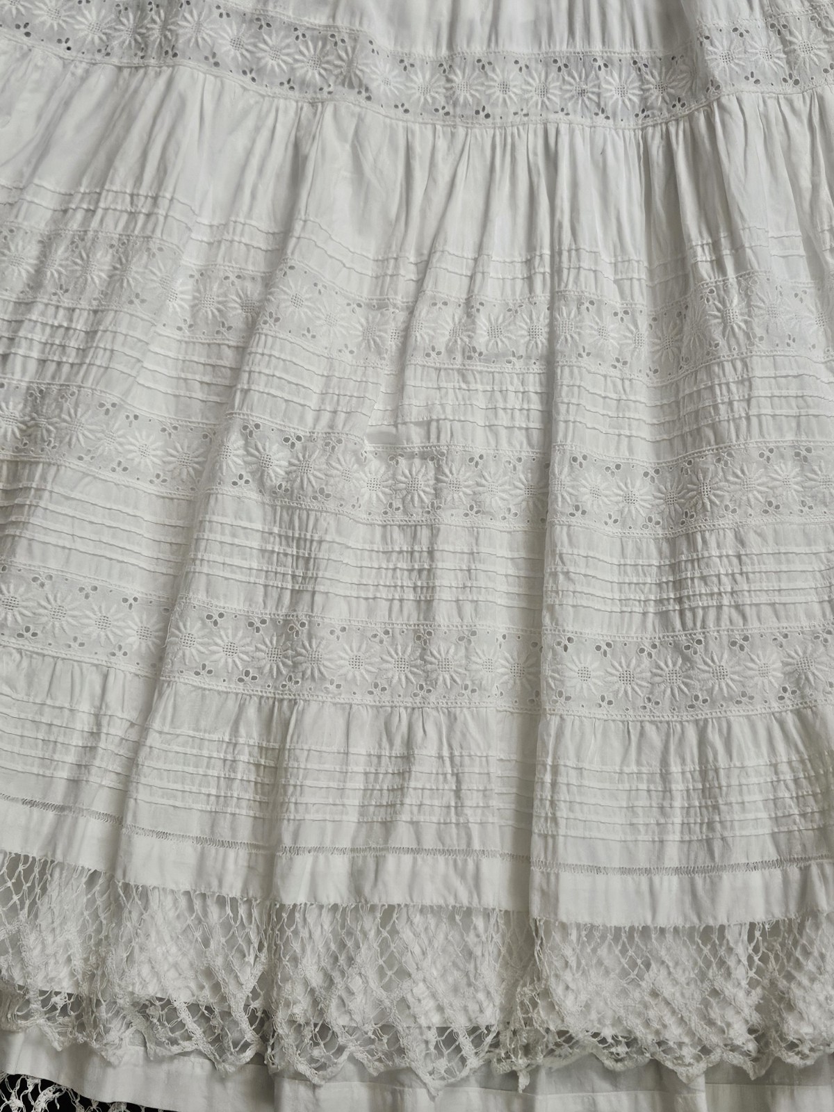Antique Edwardian Victorian 1900s White Cotton Eyelet Lace Petticoat Altered