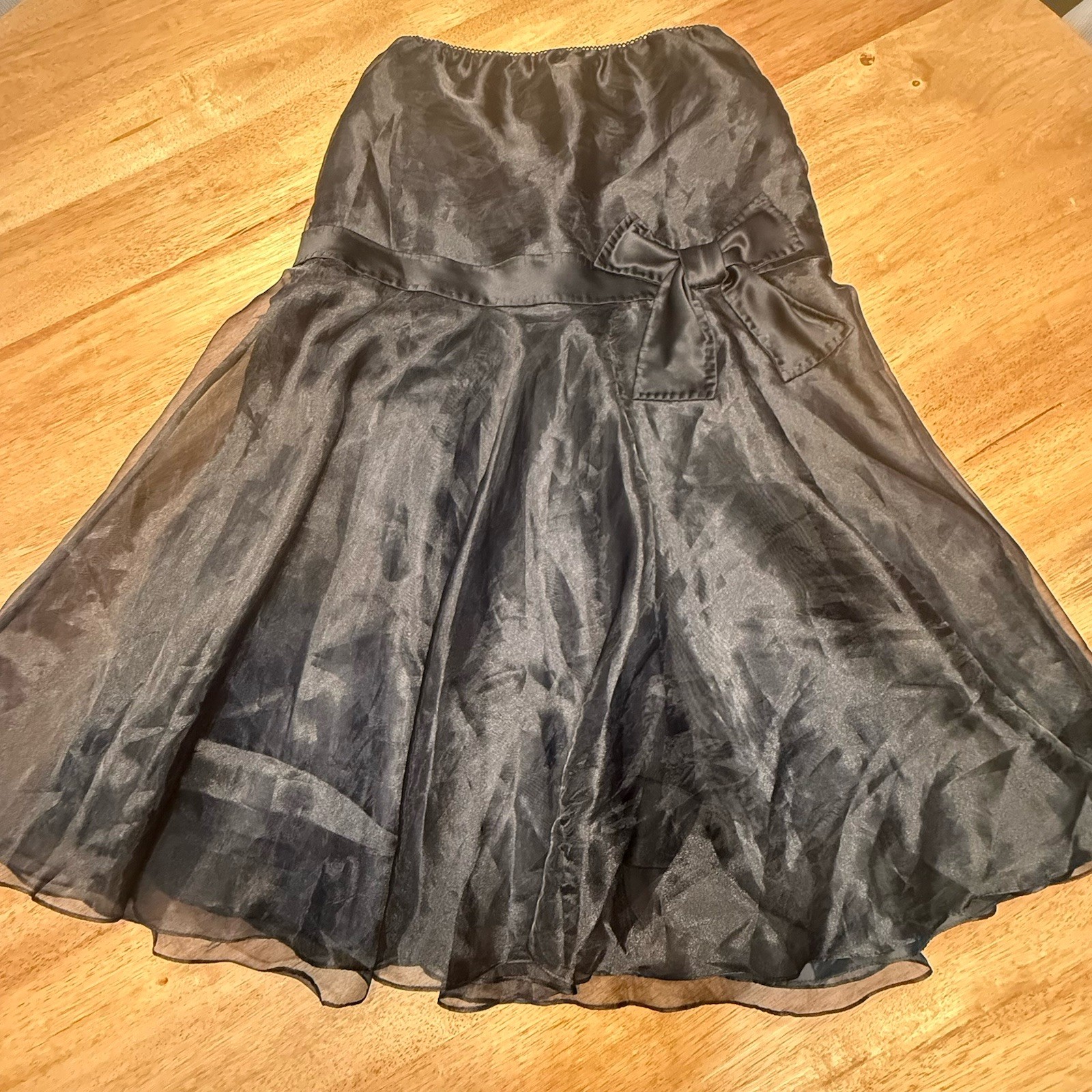 Vtg 80s Victor Costa Black Organza Party Skirt Large Satin Bow Flared Retro Glam