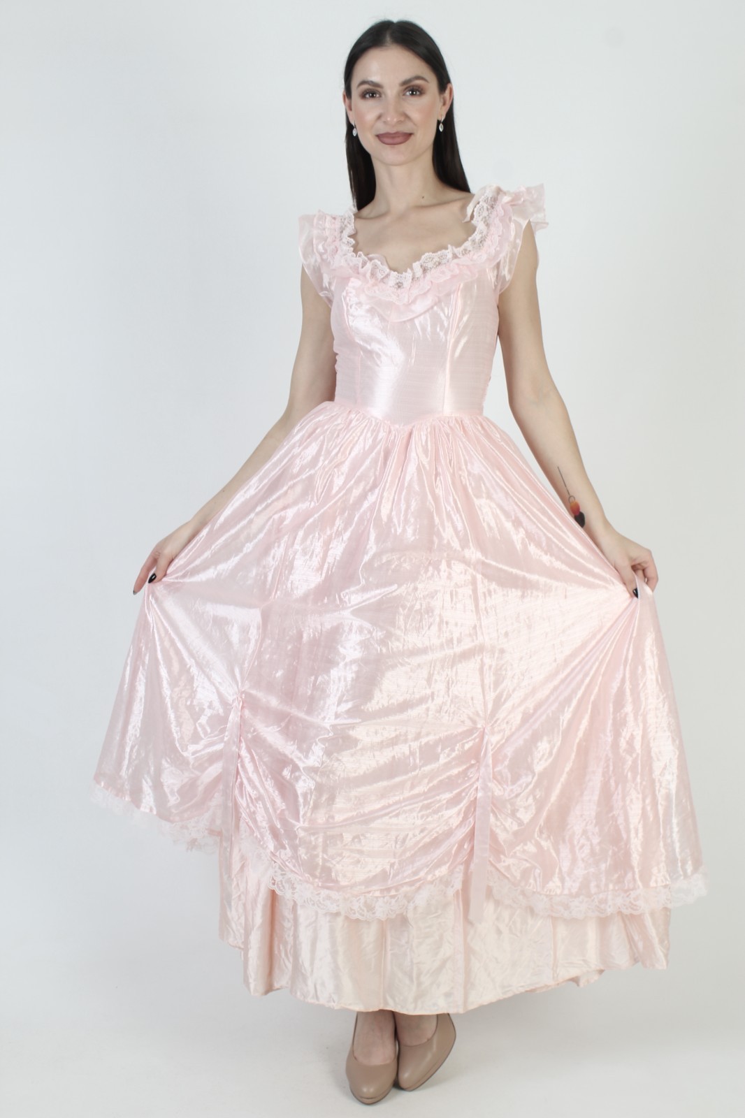 Vintage Pink Victorian Bridal Dress Old Fashion Southern Belle Prom Wedding Gown