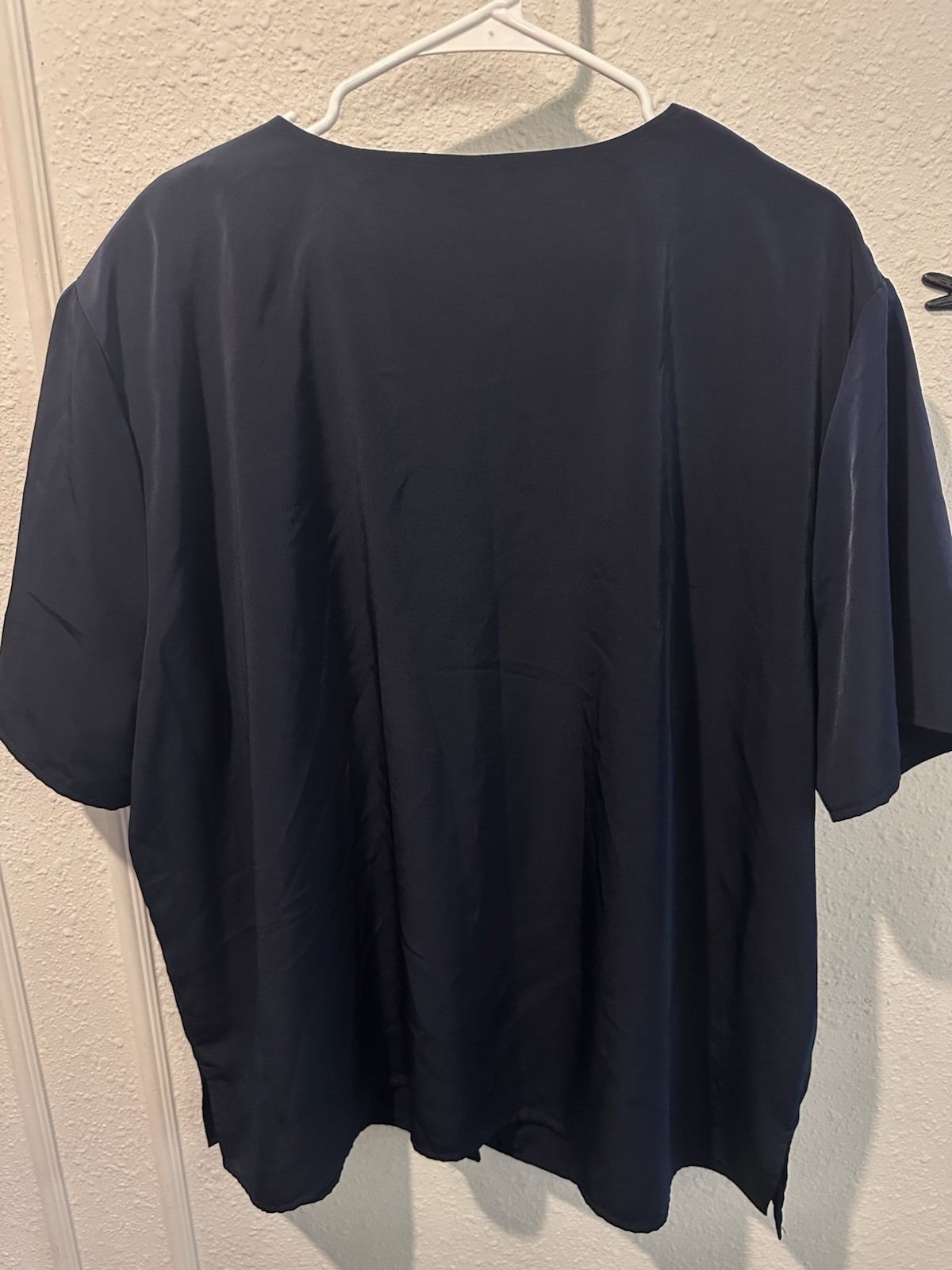 VTG 1990 Maggie Sweet 3X Navy Blue Blouse Ruffle Neck Button Up Shoulder Pads