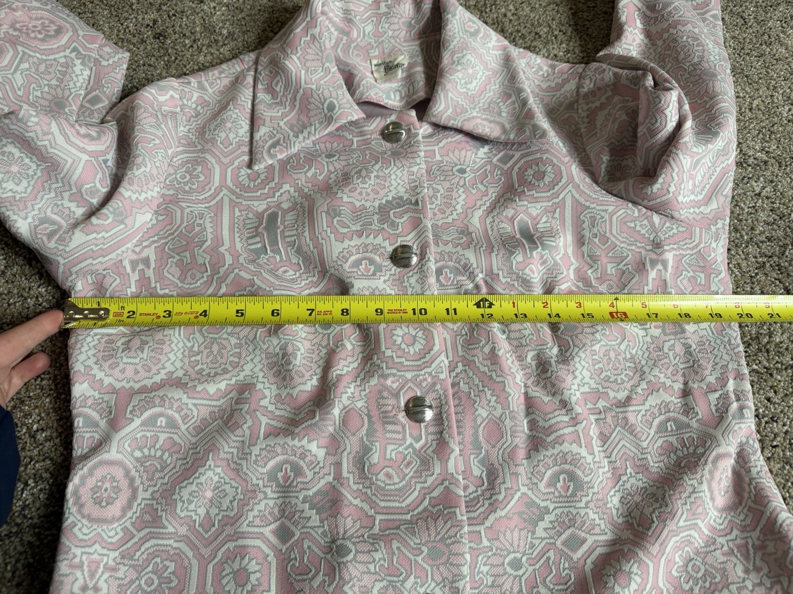 Vintage PURITAN Forever Young Light Pink Gray Geo Pattern 60s 70s Mod Size Large