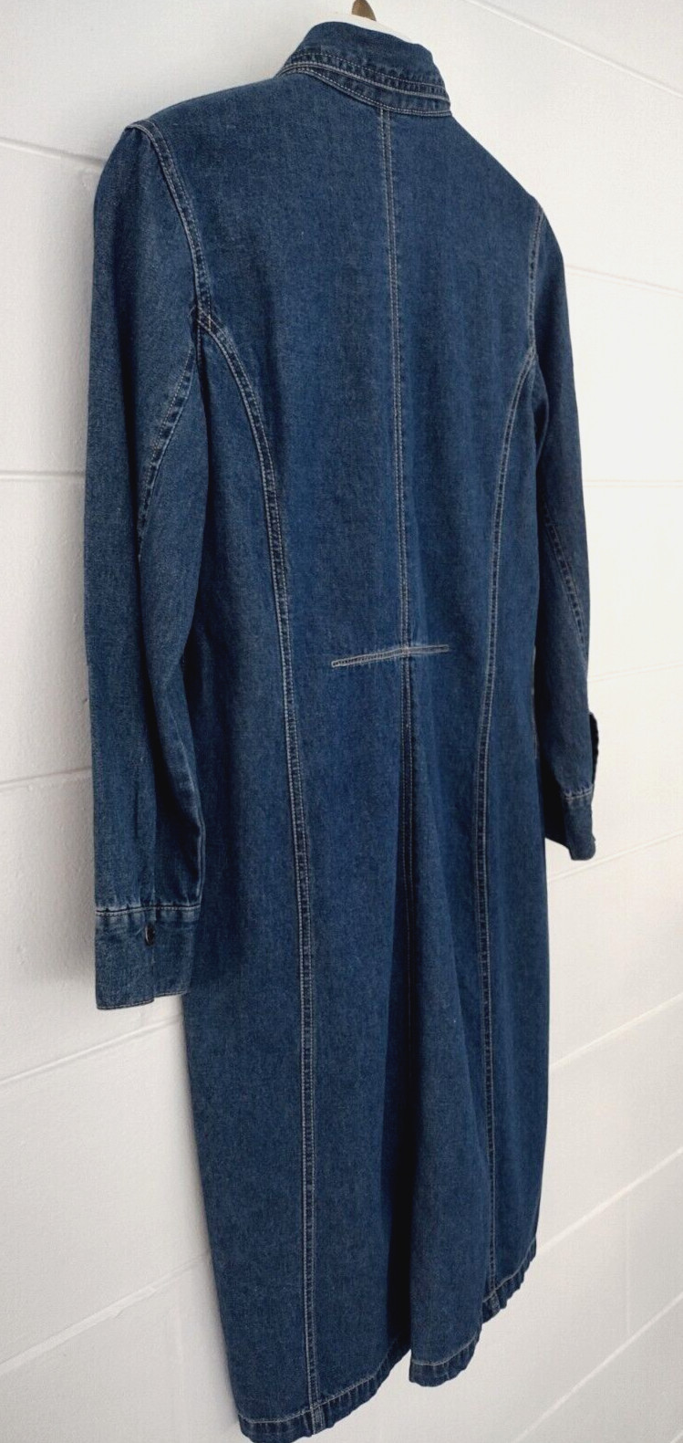 Vtg 90s Y2k Adriana Denim Jean Shirt Dress Snap Front Dark Wash Duster S Rodeo