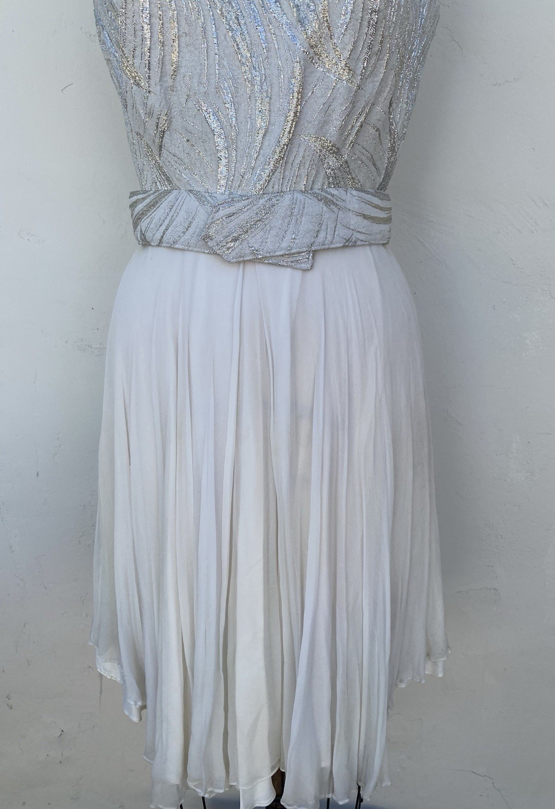 Vintage Elinor Gay Silver Threads with Cream Skirt Cocktail Dress