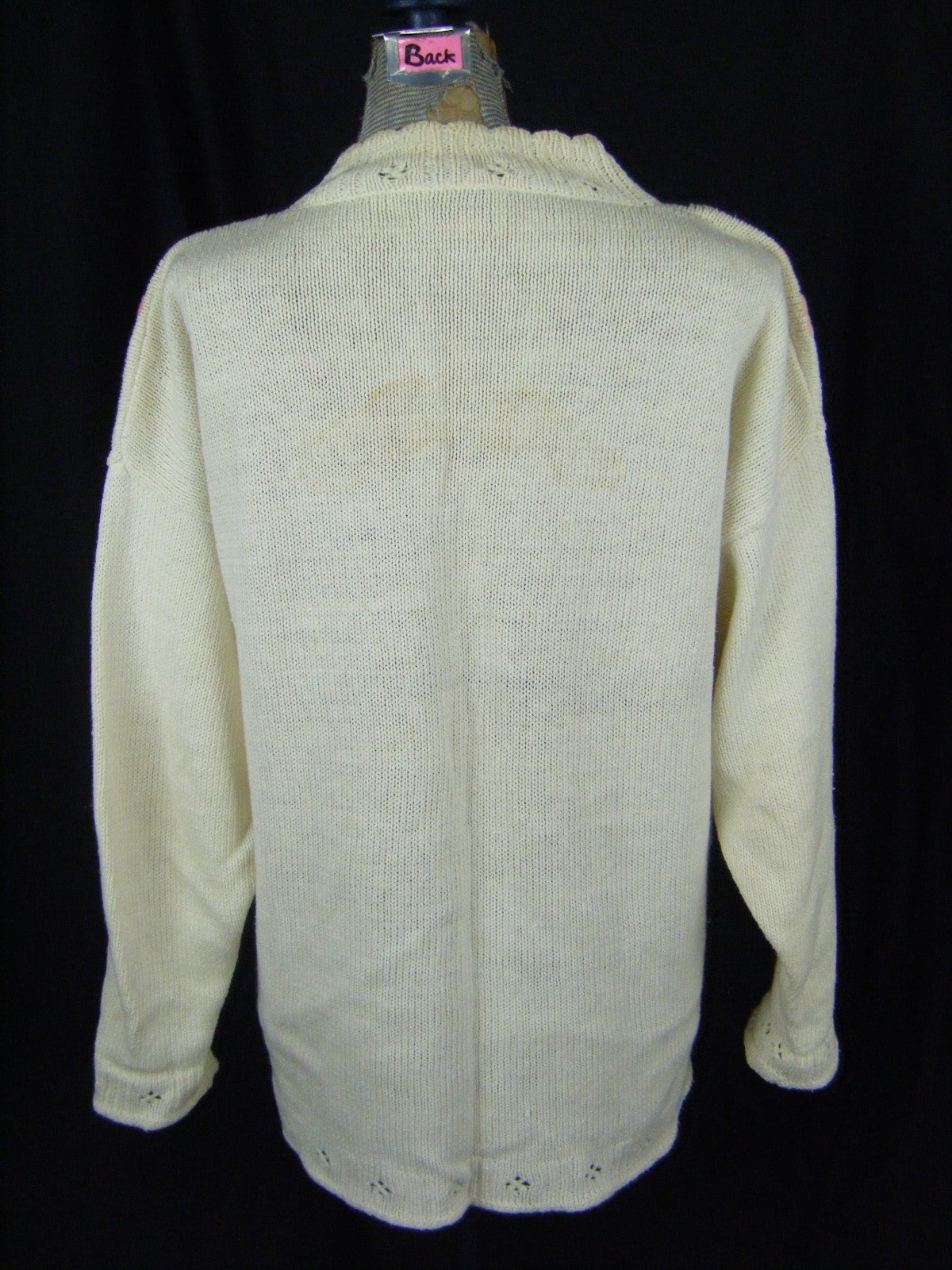 ERIKA Vtg 90s Ivory Floral Ramie Blend Knit Sweater-Bust 48/L