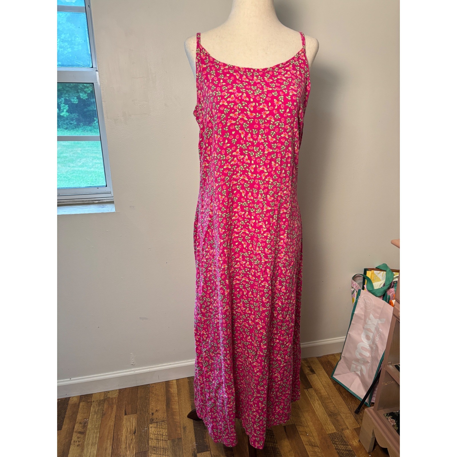 Vintage Schemes Floral Rayon Slip Dress Women M Pink Sleeveless Midi Y2K Cottage