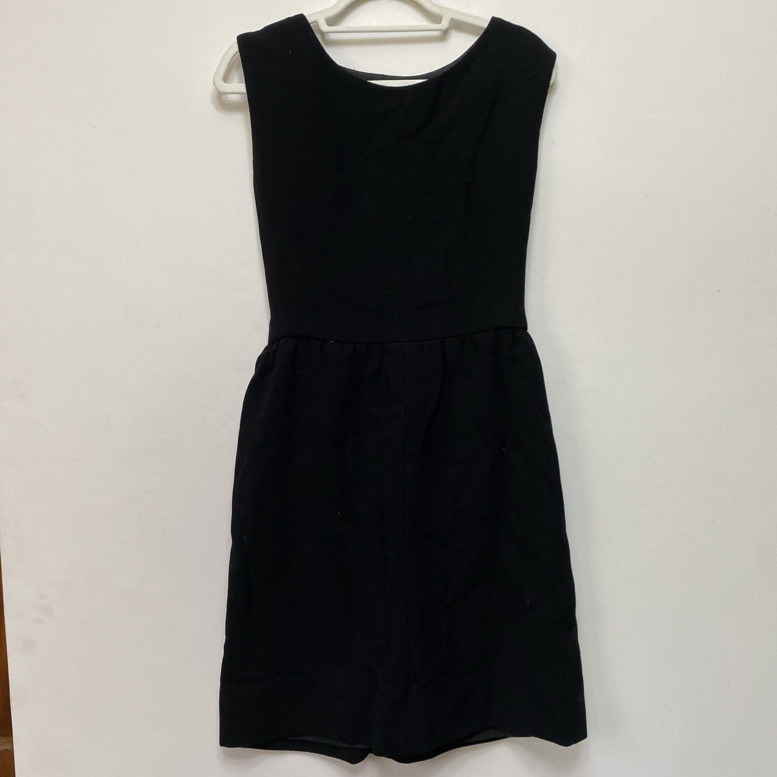 Vintage 60s S Handmade Sleeveless Wool Dress Black Jackie O
