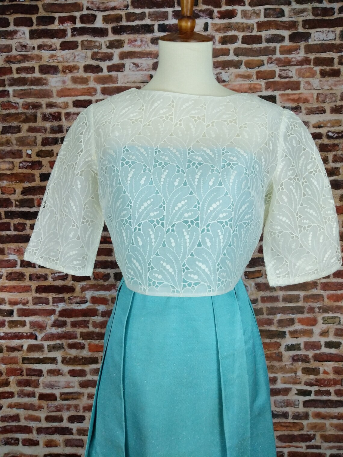 Silk Formal Dress Vintage 50’s 60’s Blue Dress Shirt Jacket Set Sz Small XS MCM
