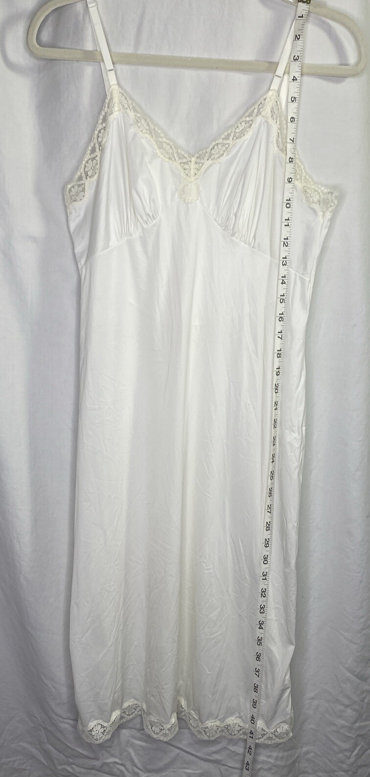 Kayser Vintage Ivory Full Slip 36 Long Lace Edge Nylon Adjustable Straps USA