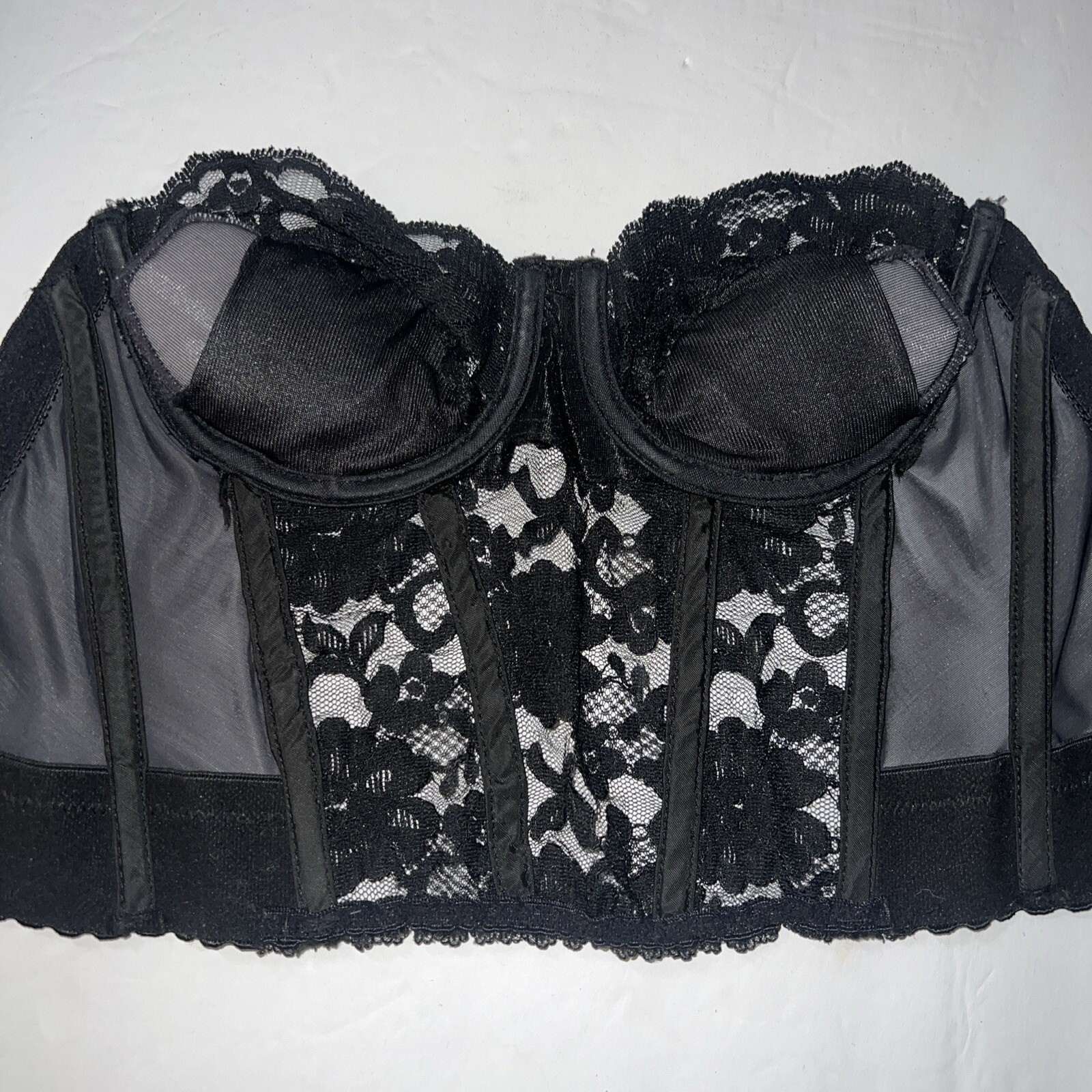 34B Victoria’s Secret Black Corset Bustier Strapless Lace Eye Loop Underwire