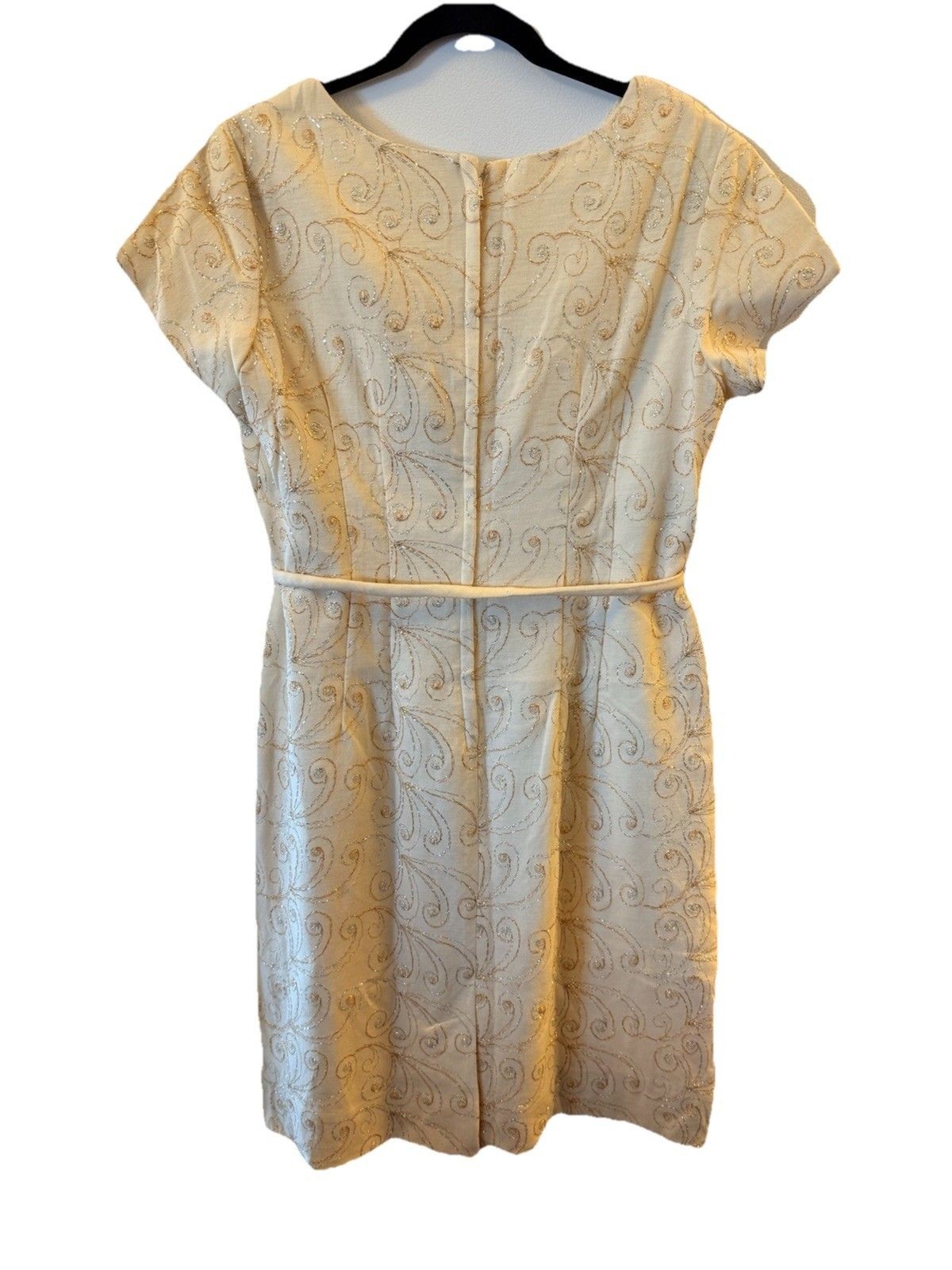 60s Vintage Mary Roberts Boxy Winter White Dress with gold Metallic Thread