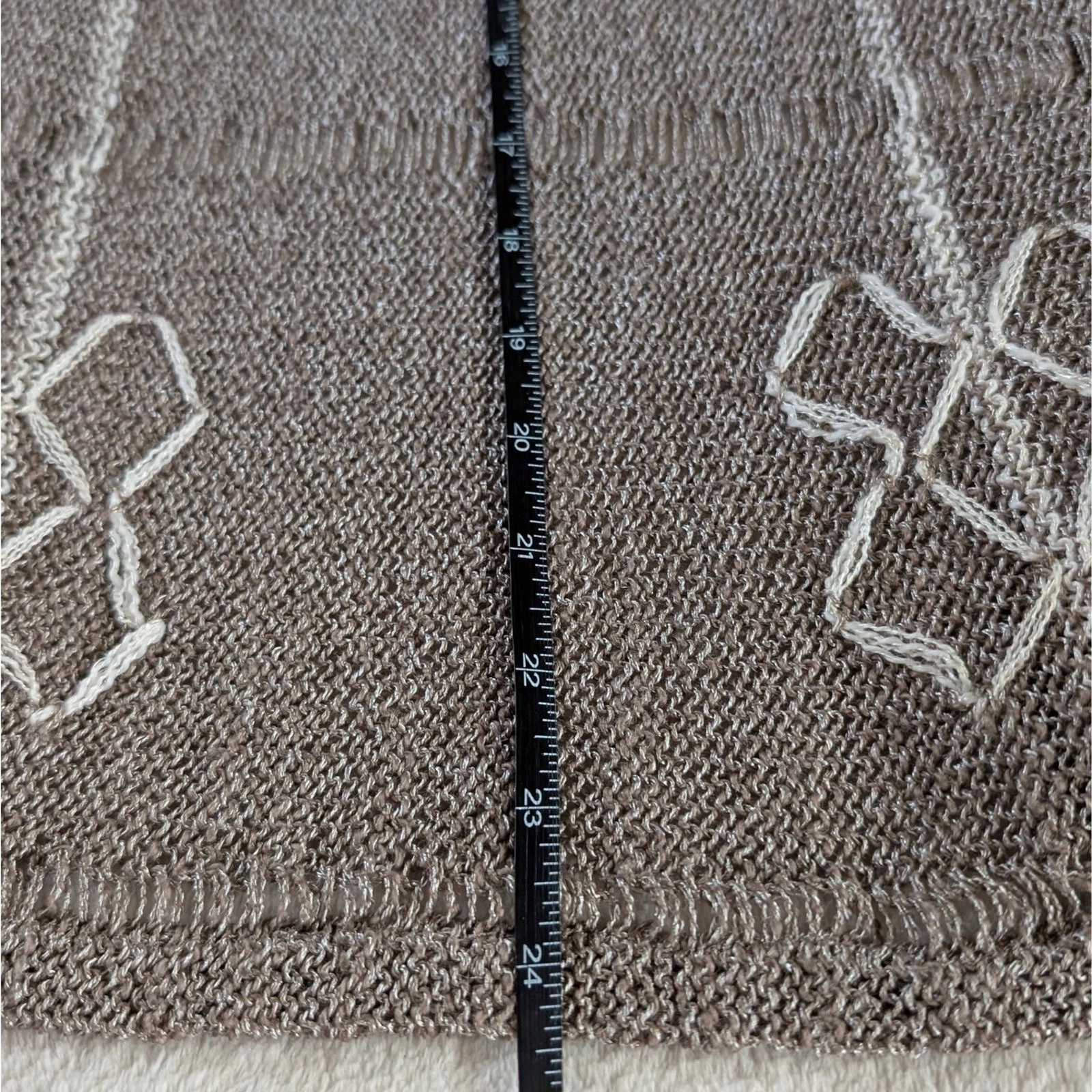 Vintage Mary Farrin Crochet Knit Cardigan Women’s Small Light Brown Cream 70s