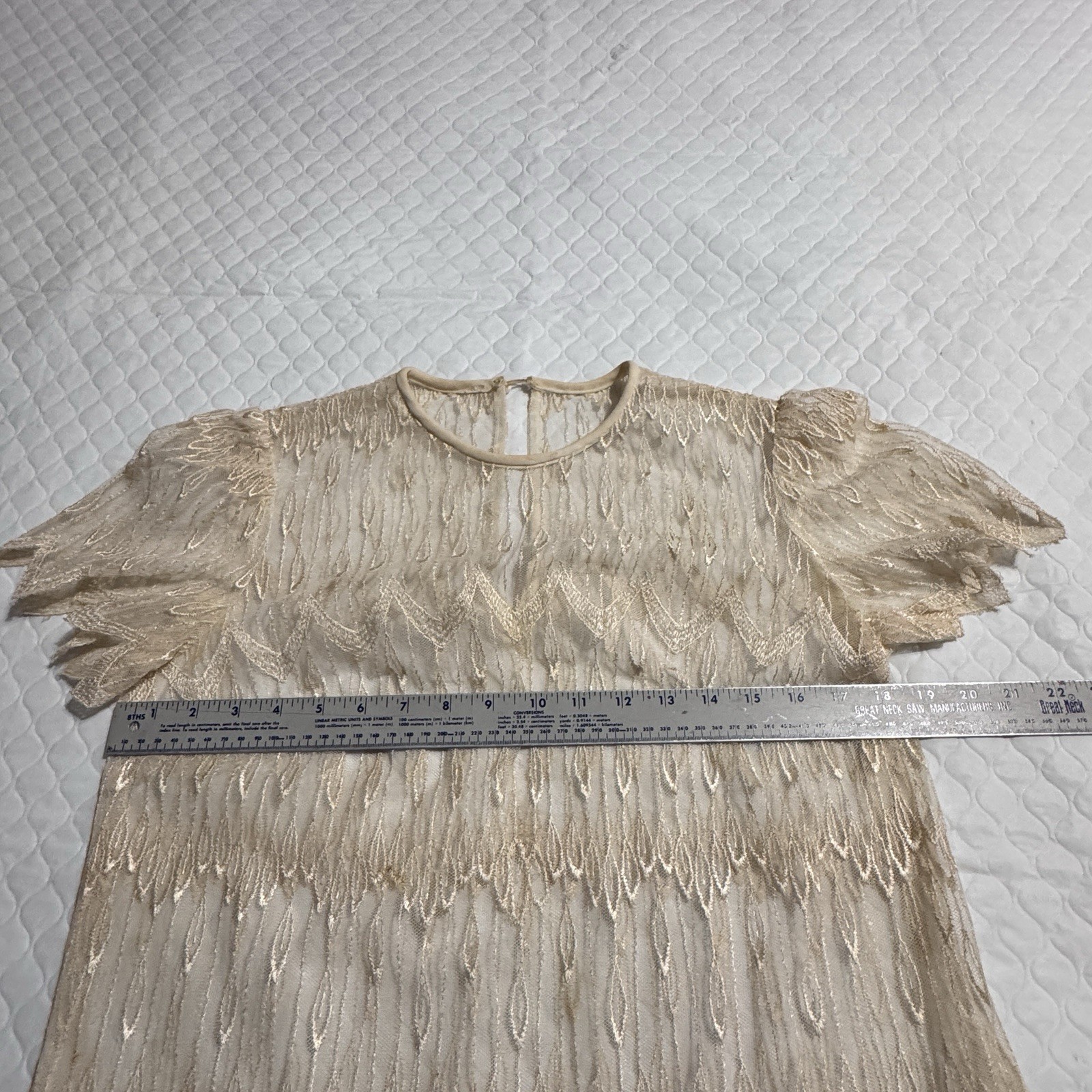 Vtg 70s 80s Sz S Gina Bacconi? Cream Lace Gatsby Wedding Party Art Deco Dress