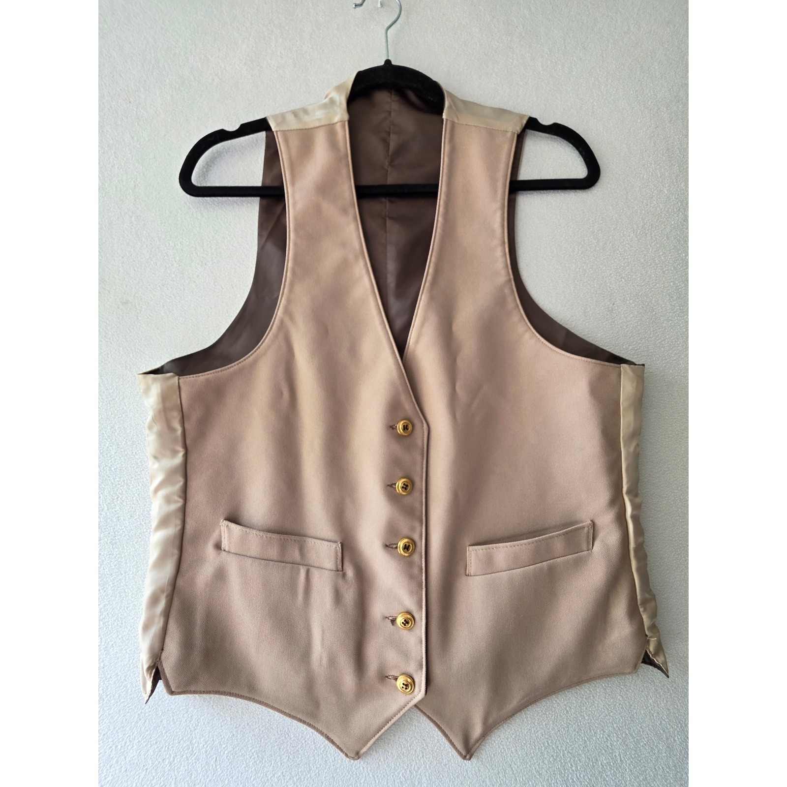 Vintage Sears Perma-Prest Reversible Vest Brown Tan Gold Button Waistcoat 40R