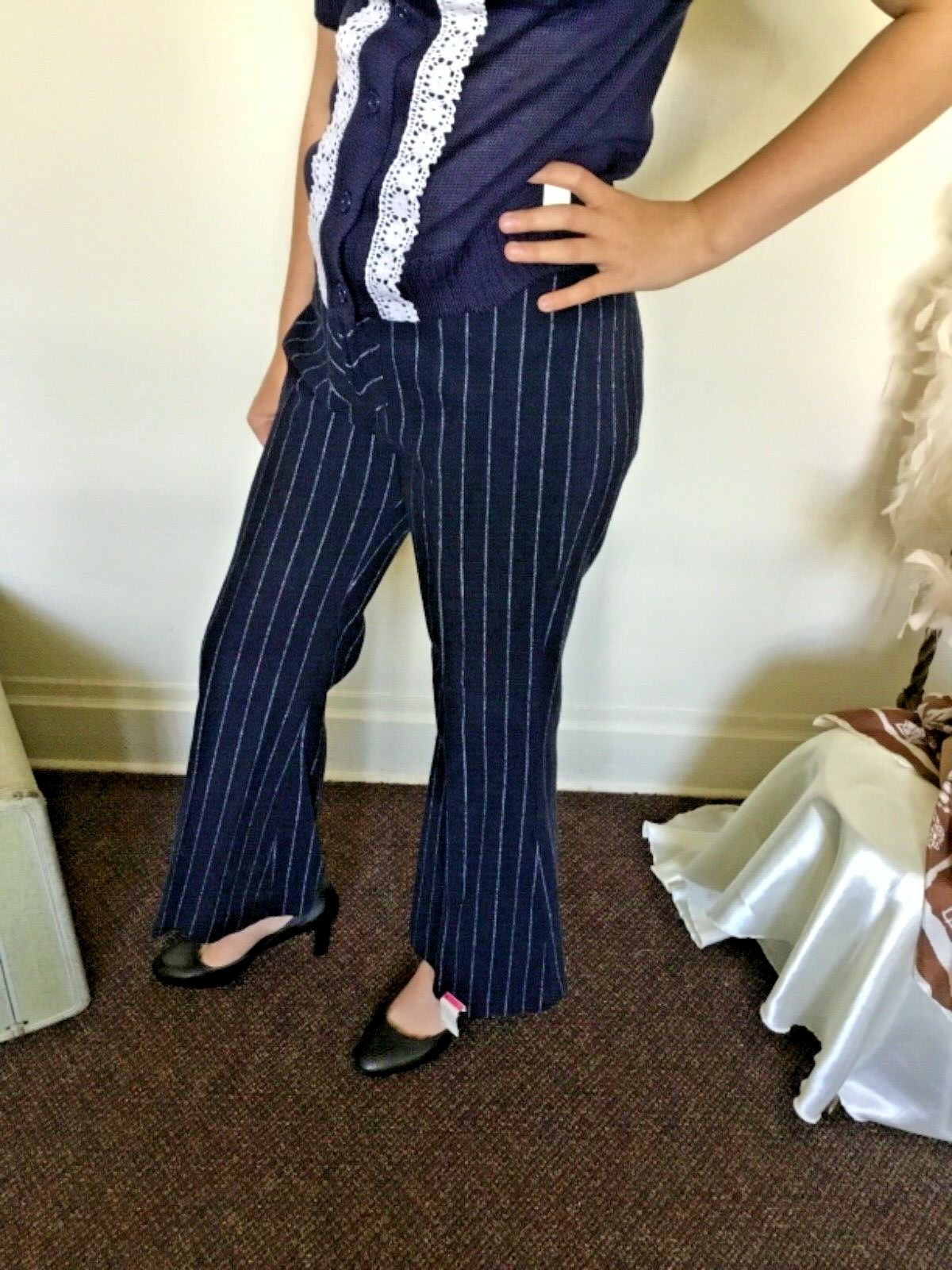 70’s Vintage Navy Blue Hippie White Striped Wide Leg Bell Bottom Pants „NWT”
