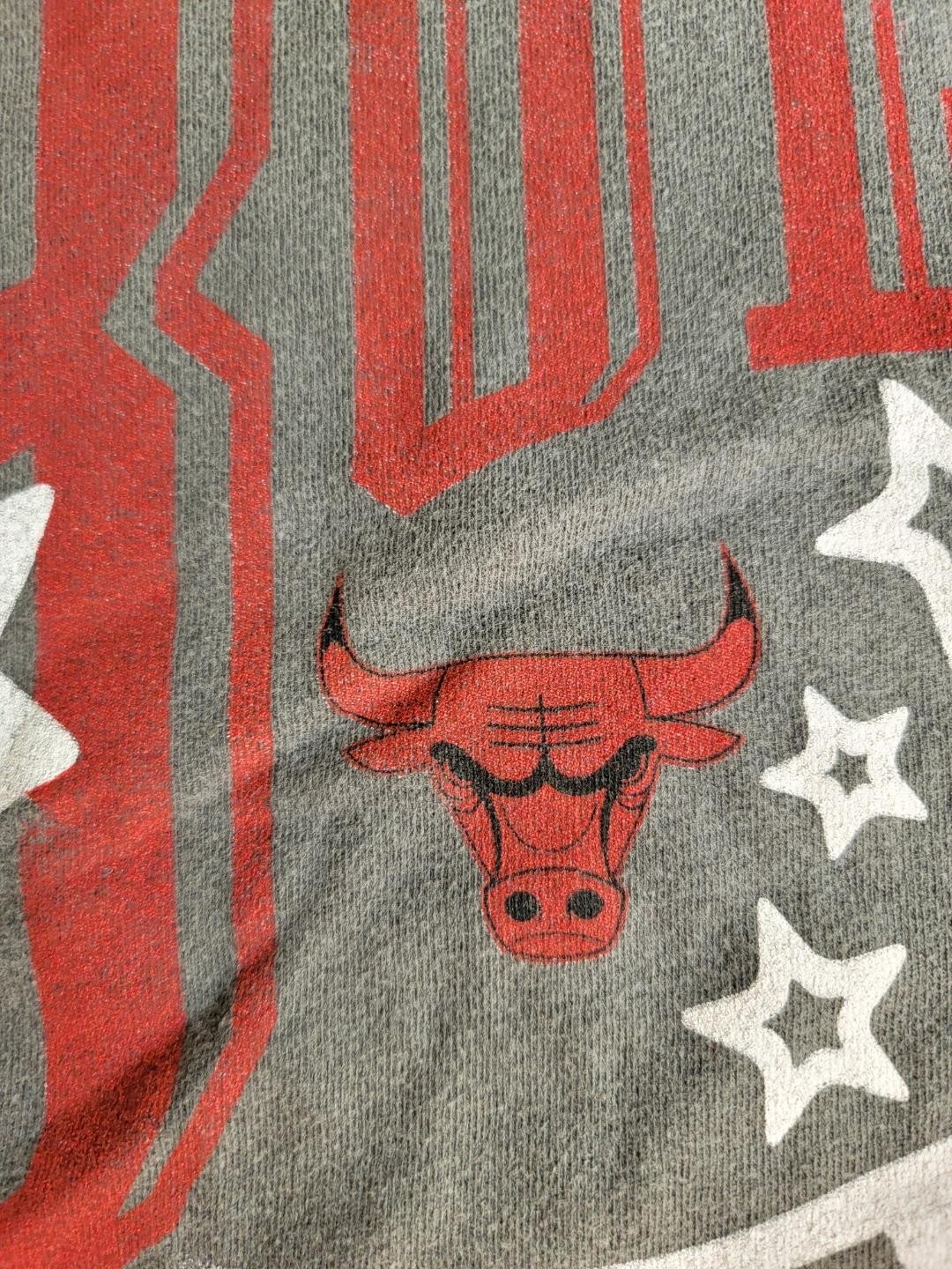 Chicago Bulls Gray And Red Distressed Vintage Tee In 2XL